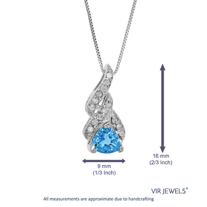 3/4 cttw Diamond Pendant, Trillion Cut Blue Topaz and Diamond Pendant Necklace for Women in 14K White Gold with 18 Inch Chain, Prong Setting