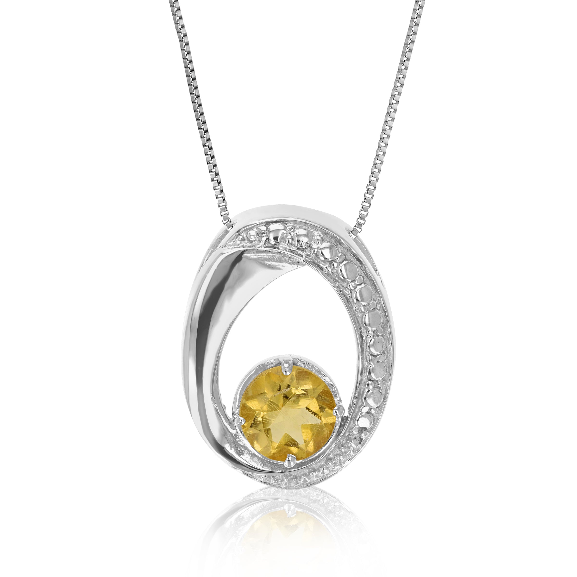 1.20 cttw Pendant Necklace, Citrine Pendant Necklace for Women in .925 Sterling Silver with Rhodium, 18 Inch Chain, Prong Setting