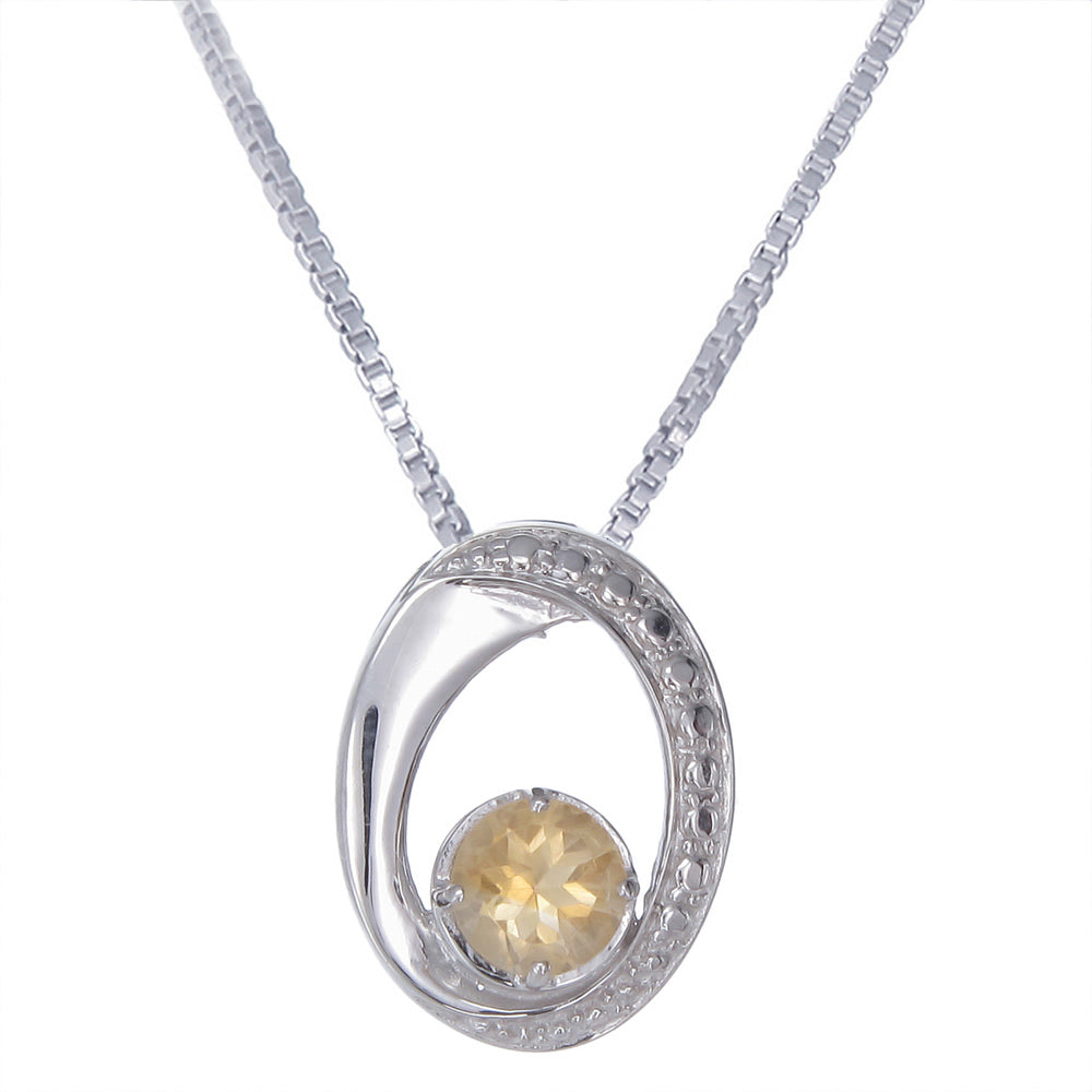 1.20 cttw Pendant Necklace, Citrine Pendant Necklace for Women in .925 Sterling Silver with Rhodium, 18 Inch Chain, Prong Setting