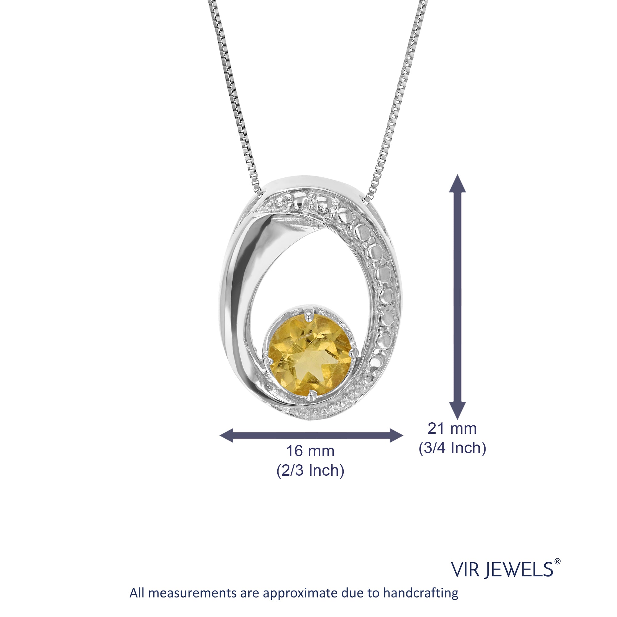 1.20 cttw Pendant Necklace, Citrine Pendant Necklace for Women in .925 Sterling Silver with Rhodium, 18 Inch Chain, Prong Setting