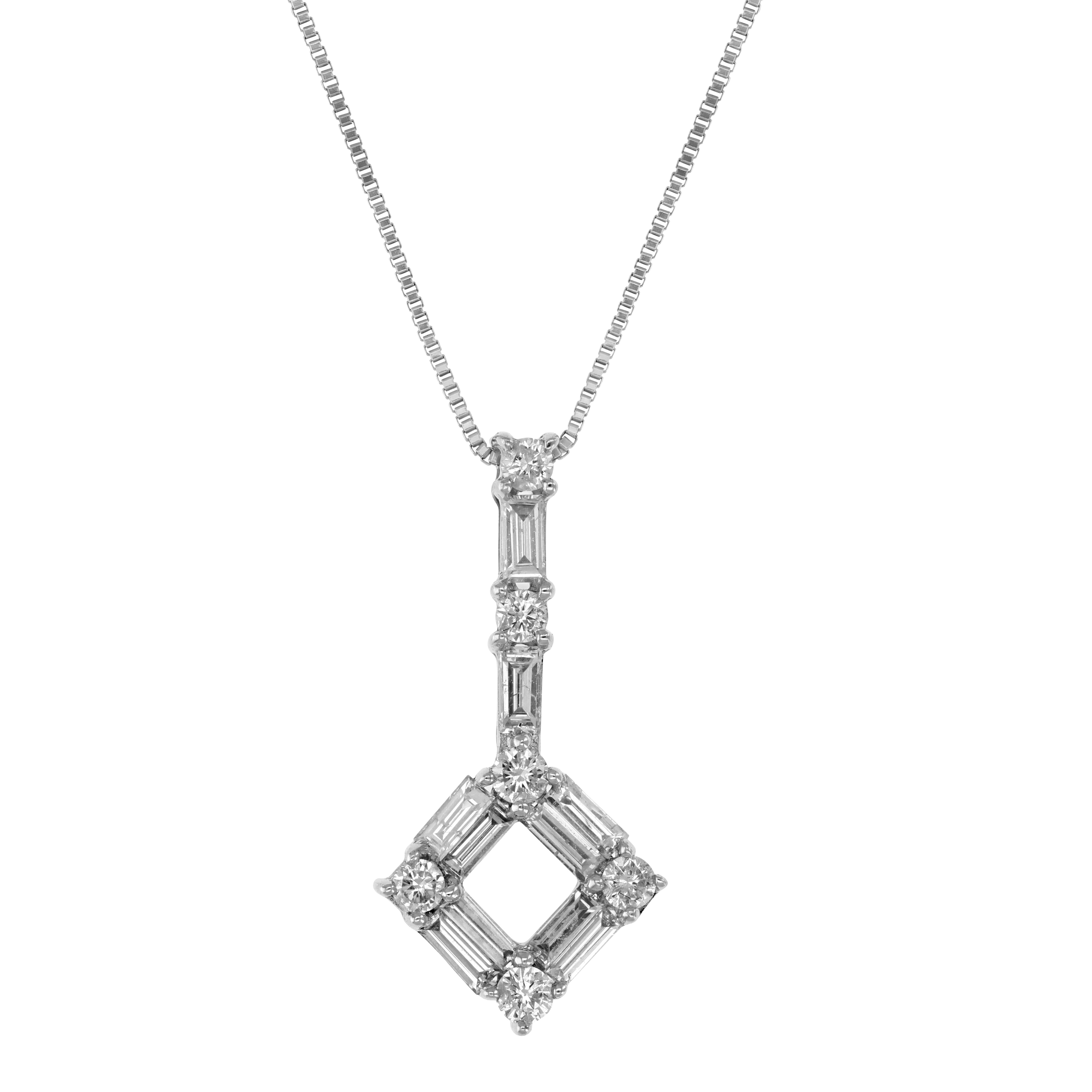 Baguette Round Diamond Pendant Necklace