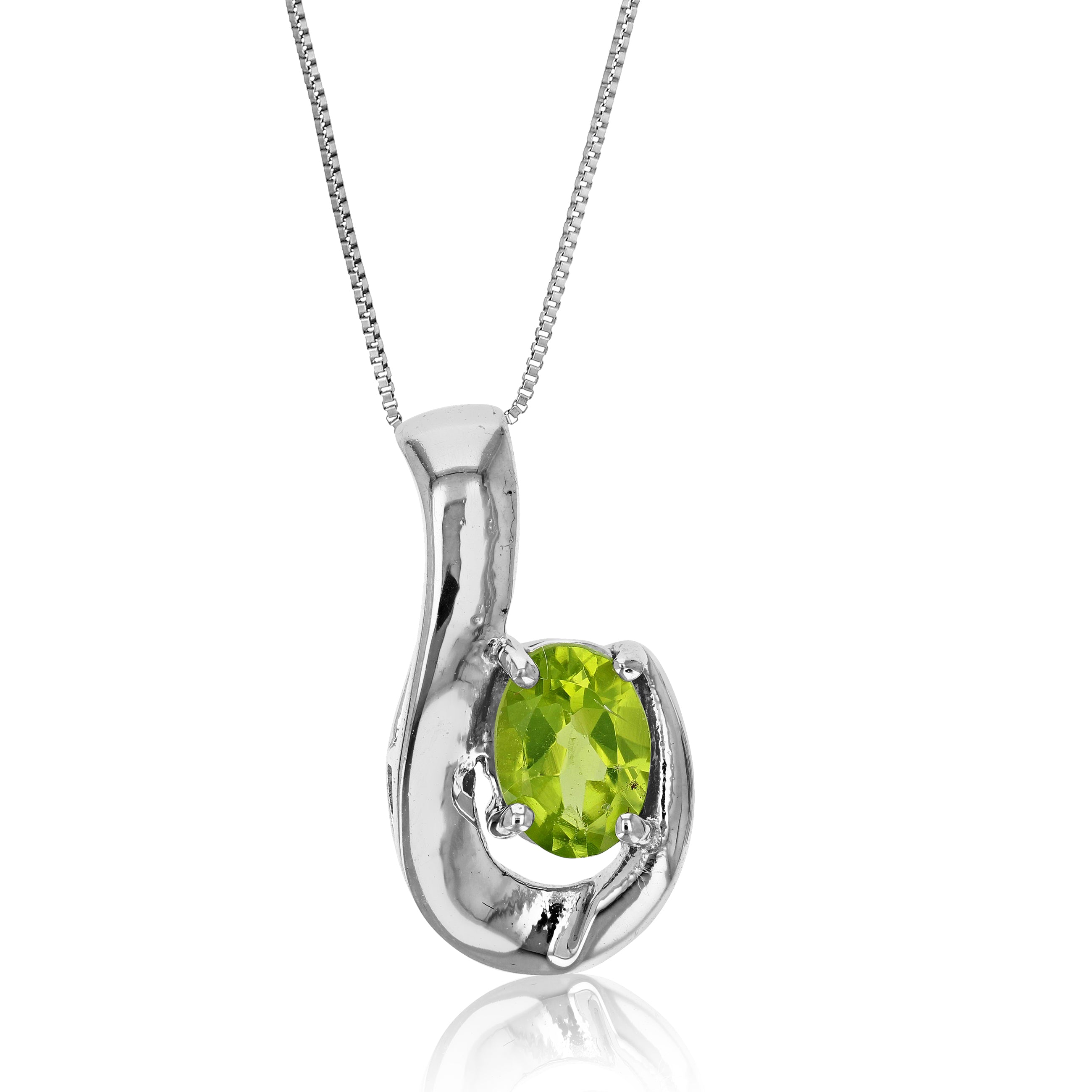 0.70 cttw Pendant Necklace, Peridot Pendant Necklace for Women in .925 Sterling Silver with Rhodium, 18 Inch Chain, Prong Setting