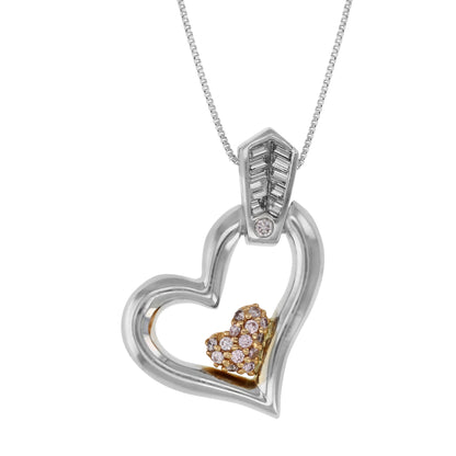 Two Tone Heart Diamond Pendant Necklace