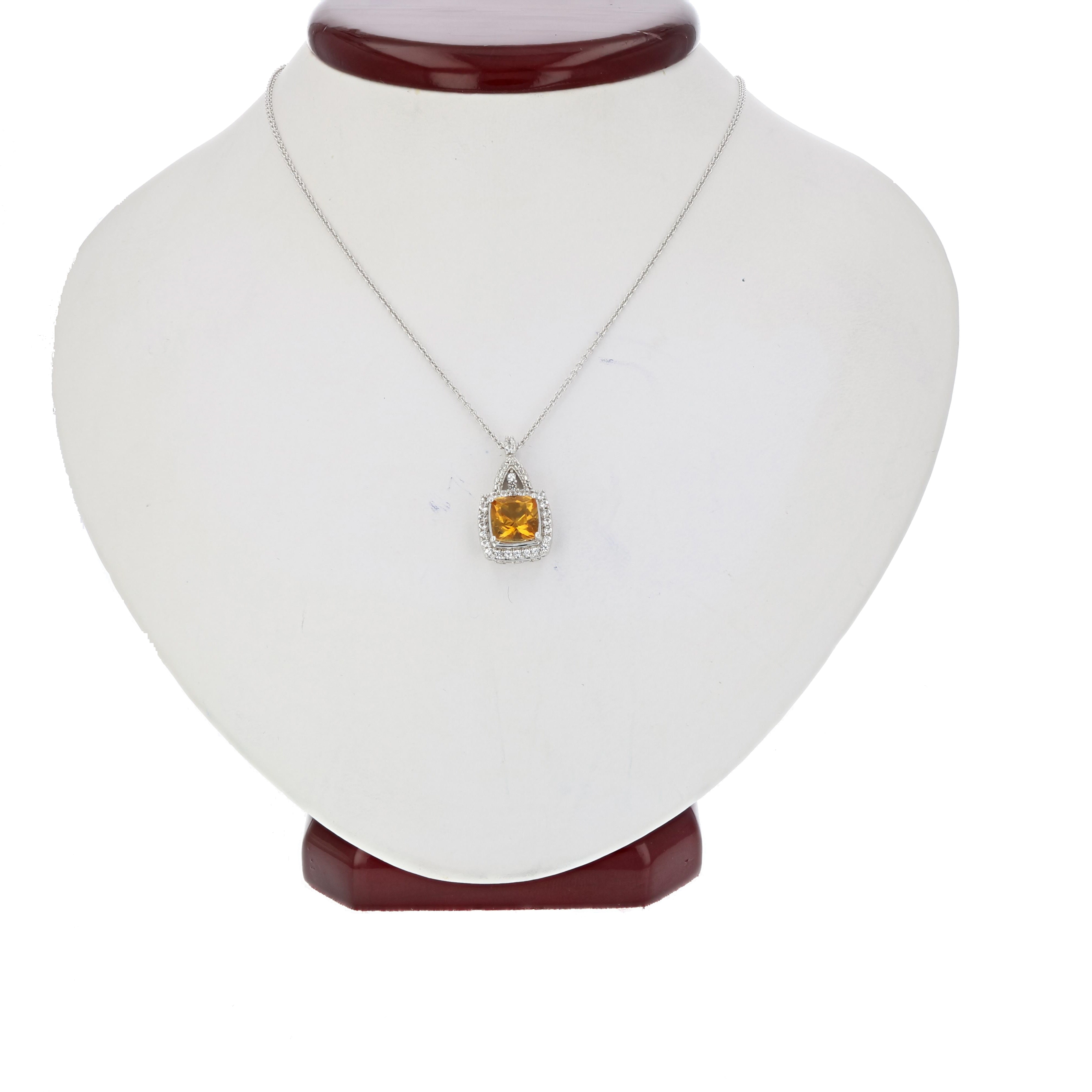 1.50 cttw Cushion Cut Citrine Pendant .925 Sterling Silver with 18 inch Chain