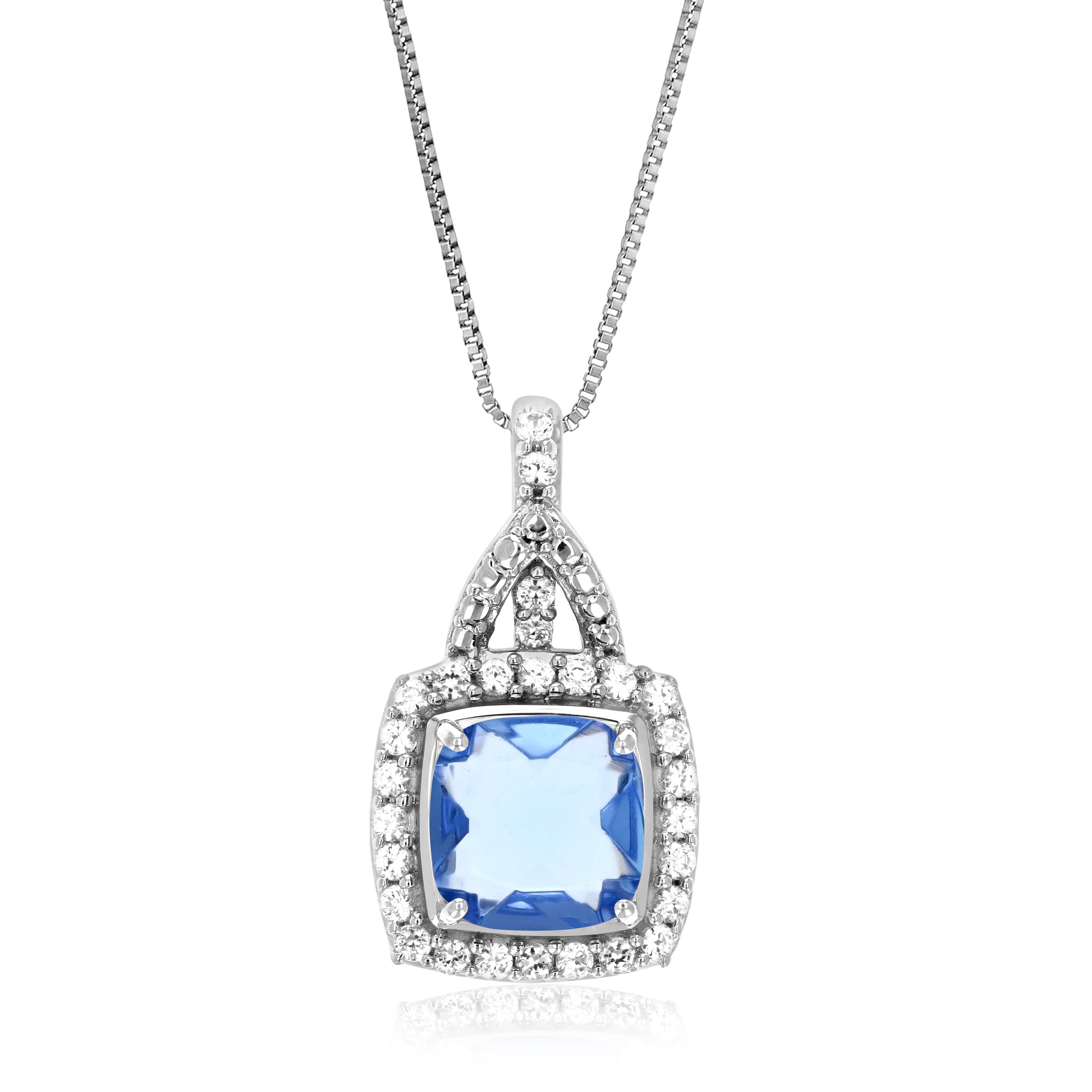 1.50 cttw Cushion Cut Created Aquamarine Pendant .925 Sterling Silver with Chain