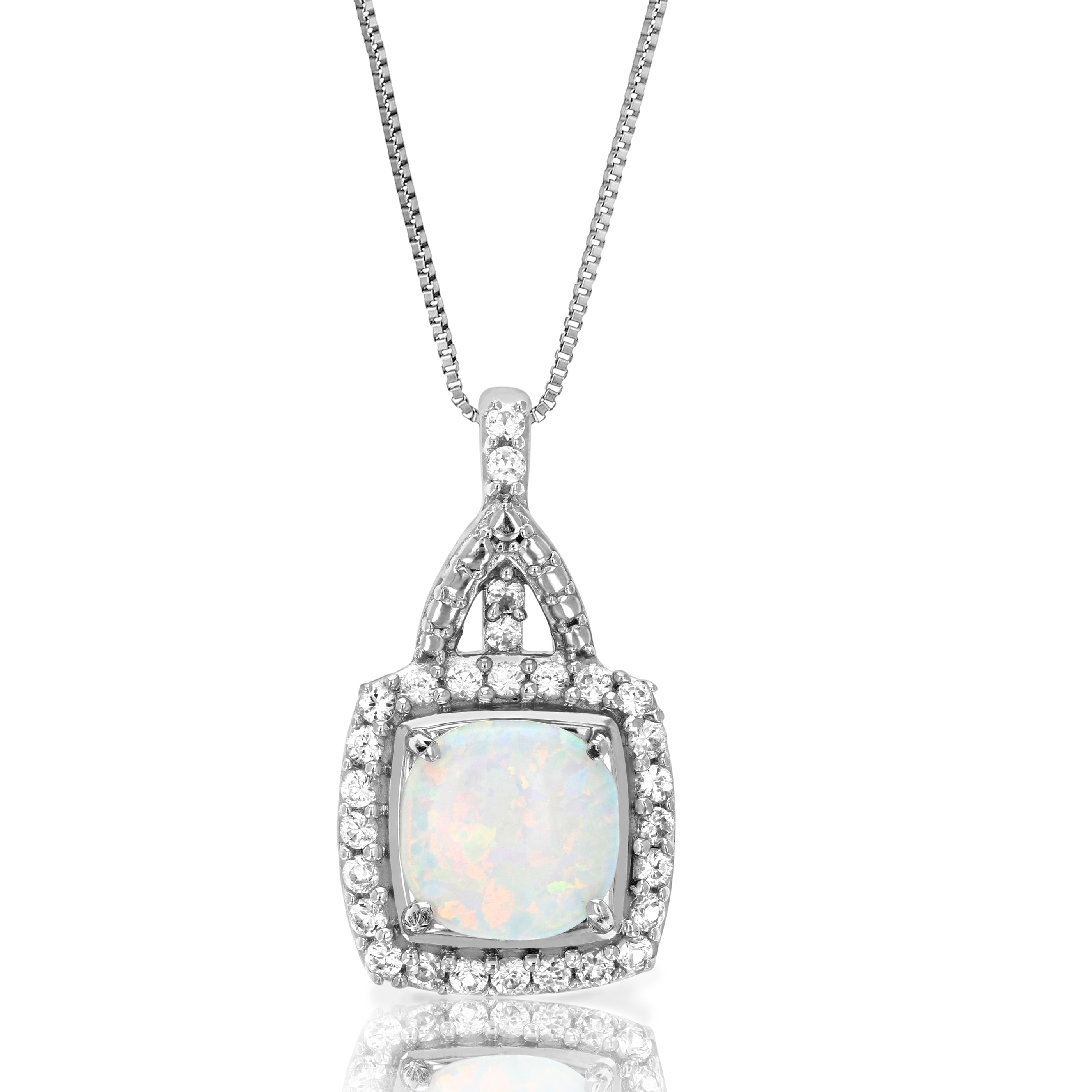 1.50 cttw Cushion Cut Created Opal Pendant .925 Sterling Silver with Chain