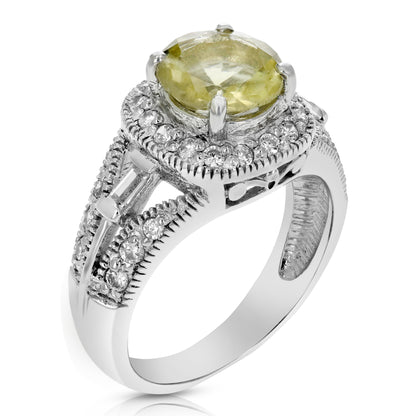 0.70 cttw Lemon Quartz Ring .925 Sterling Silver with Rhodium Round Shape 7 MM