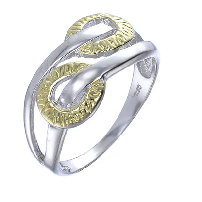 Two Row Fashion Ring with Design in Yellow Gold Plated over .925 Sterling Silver