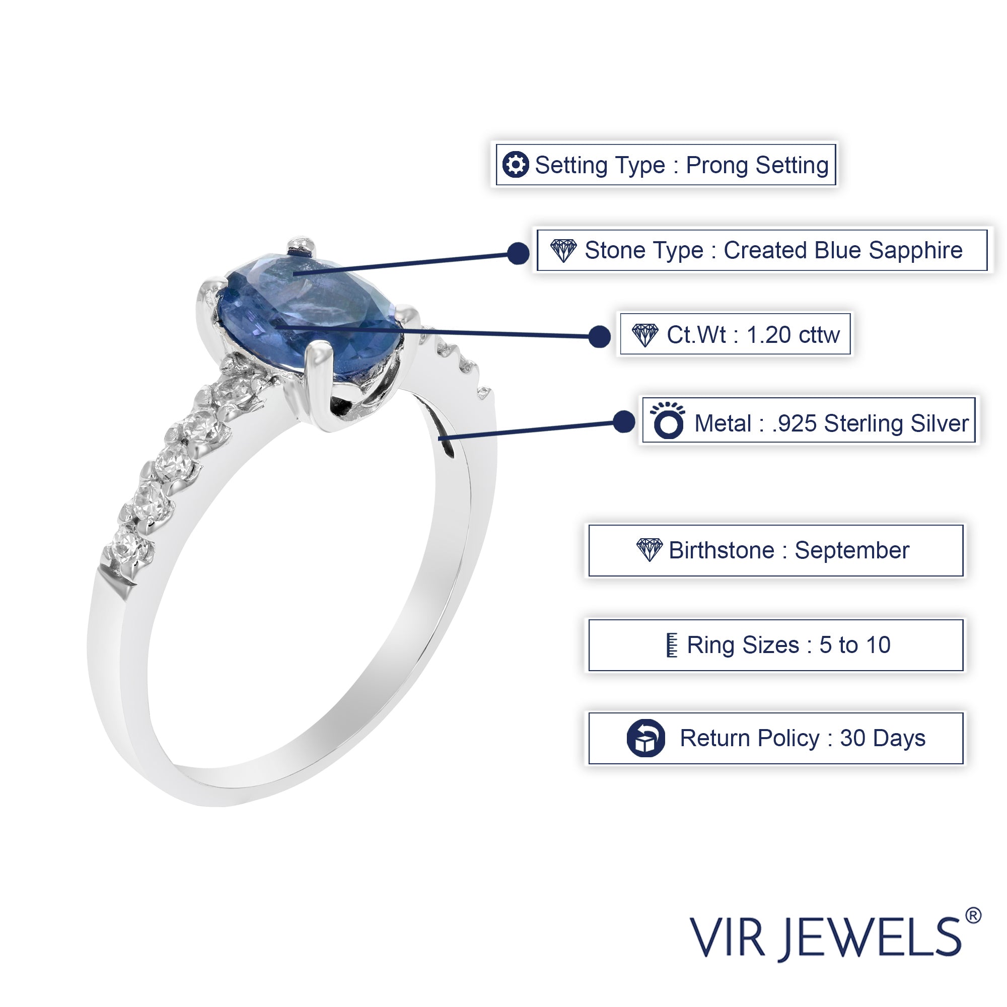 Natural Sapphire Silver Ovi outlet Ring - Monothic