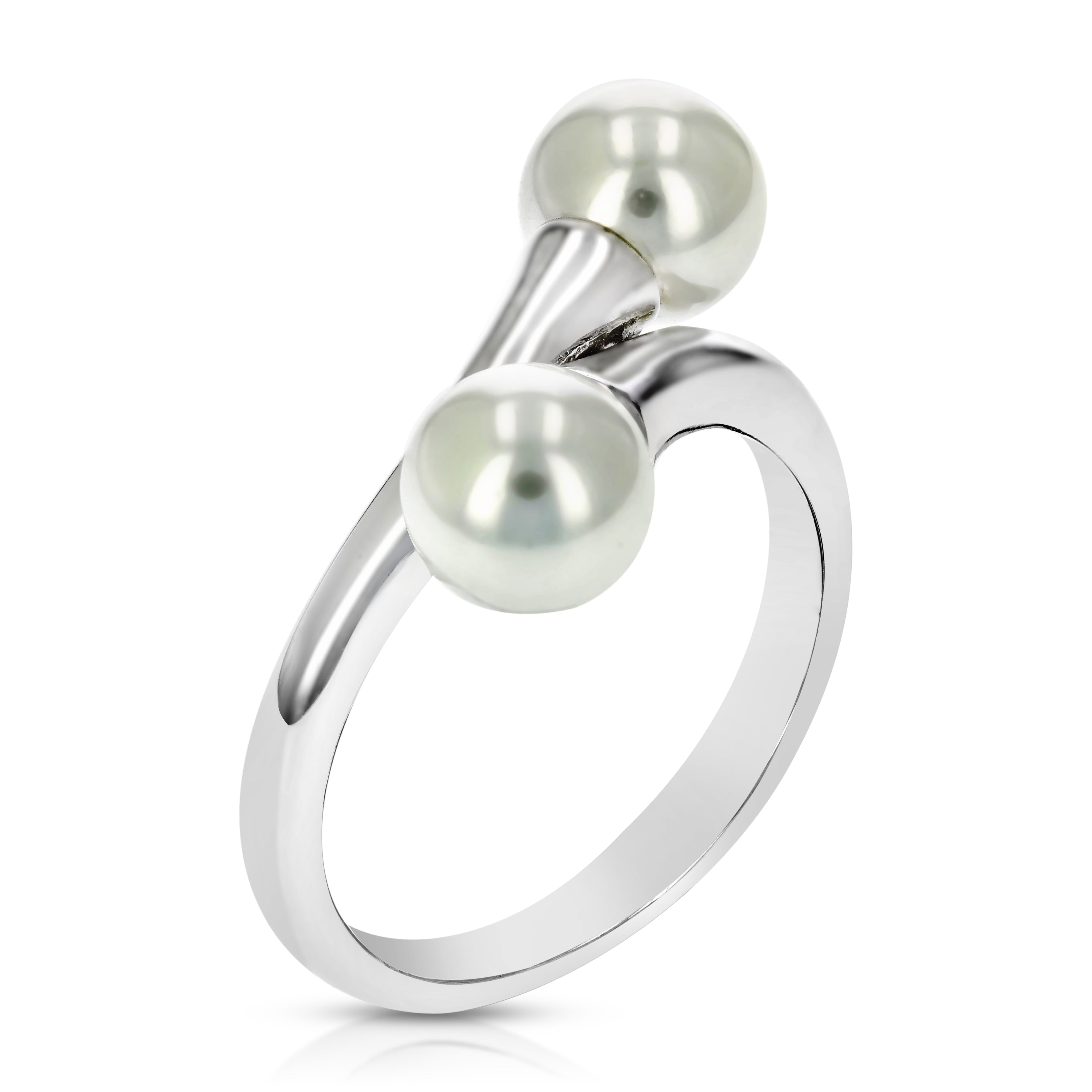 6 MM Glass Pearl Fashion Ring .925 Sterling Silver with Rhodium Plating