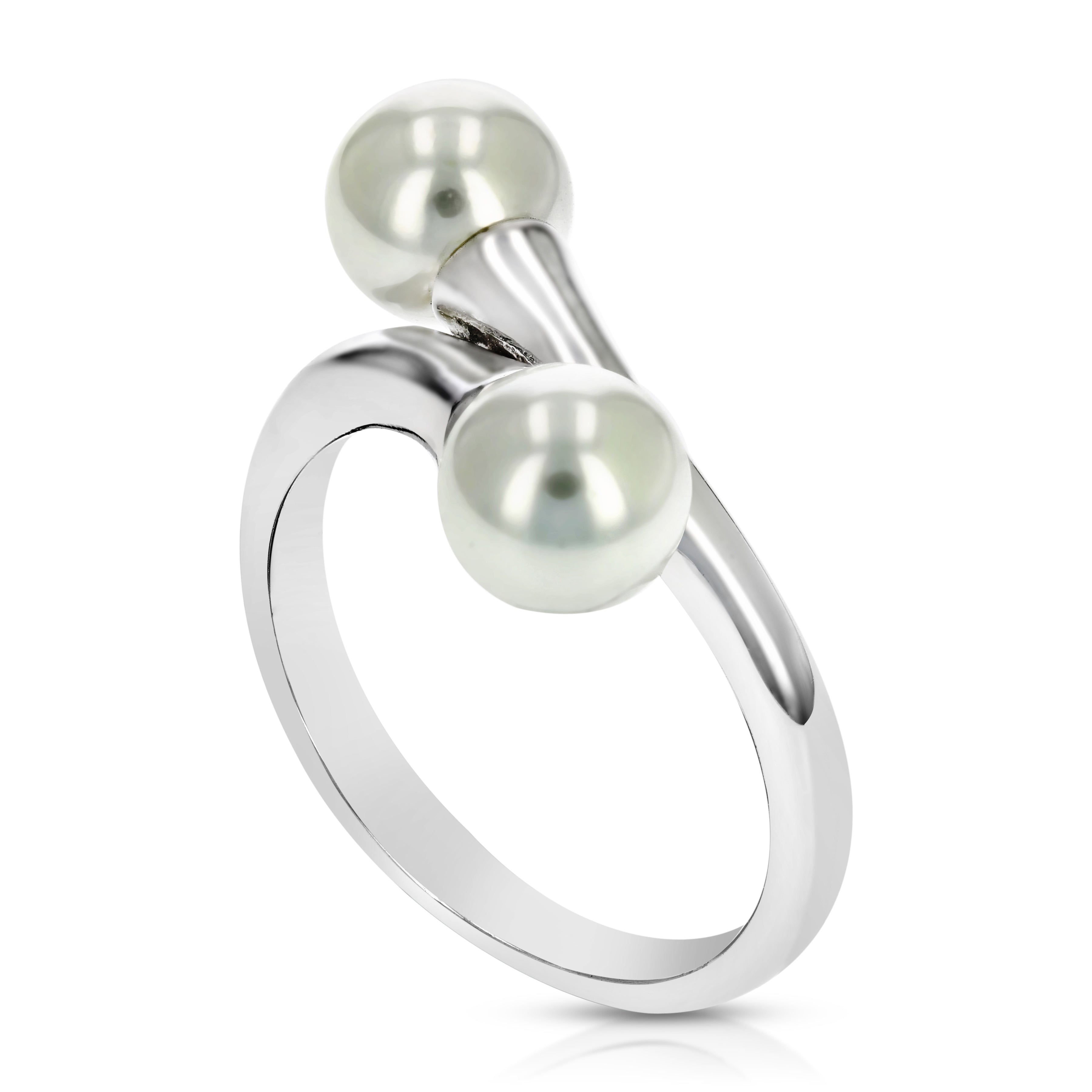 6 MM Glass Pearl Fashion Ring .925 Sterling Silver with Rhodium Plating