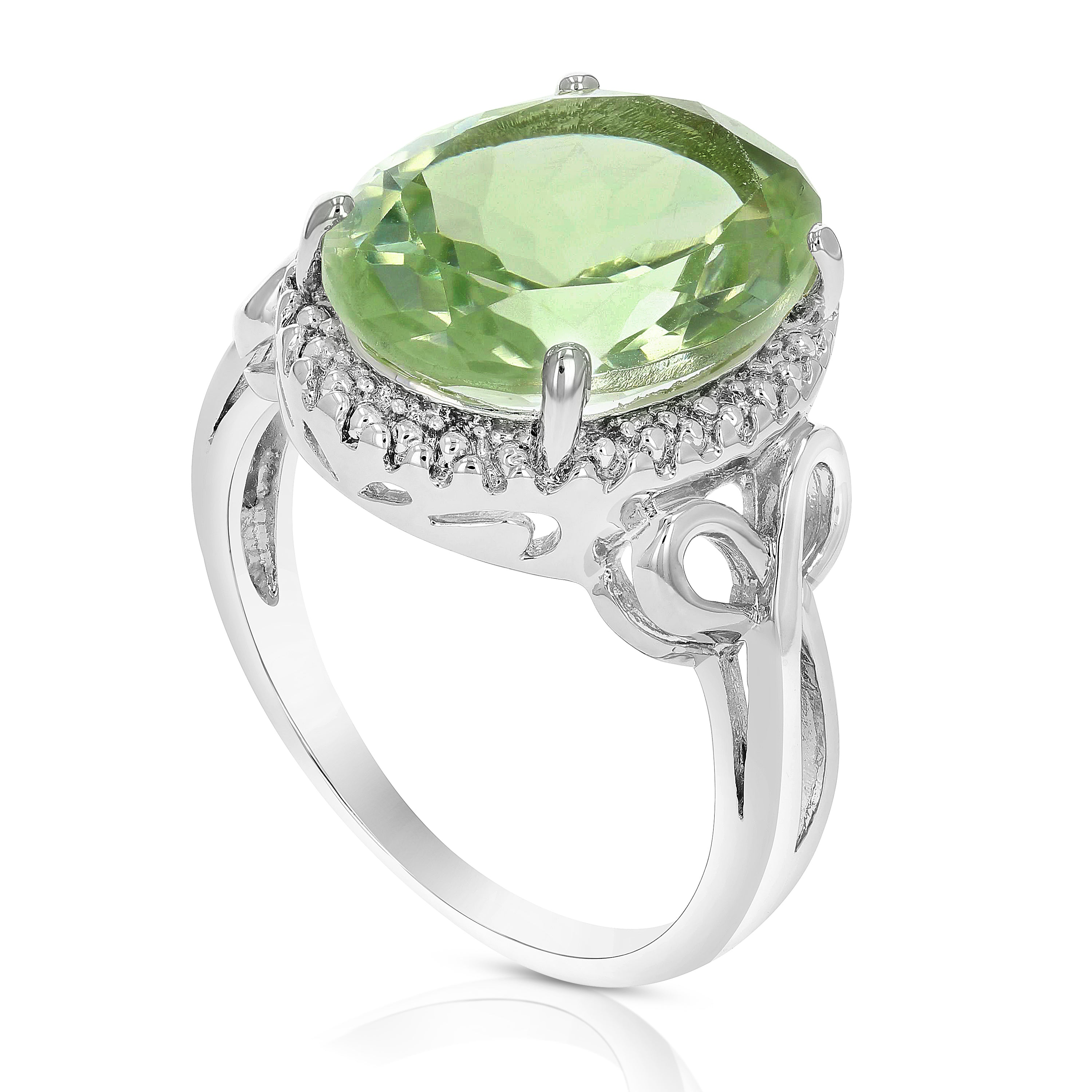 5.50 cttw Green Amethyst Ring Oval Shape Rhodium Plated over Brass 16x12 MM