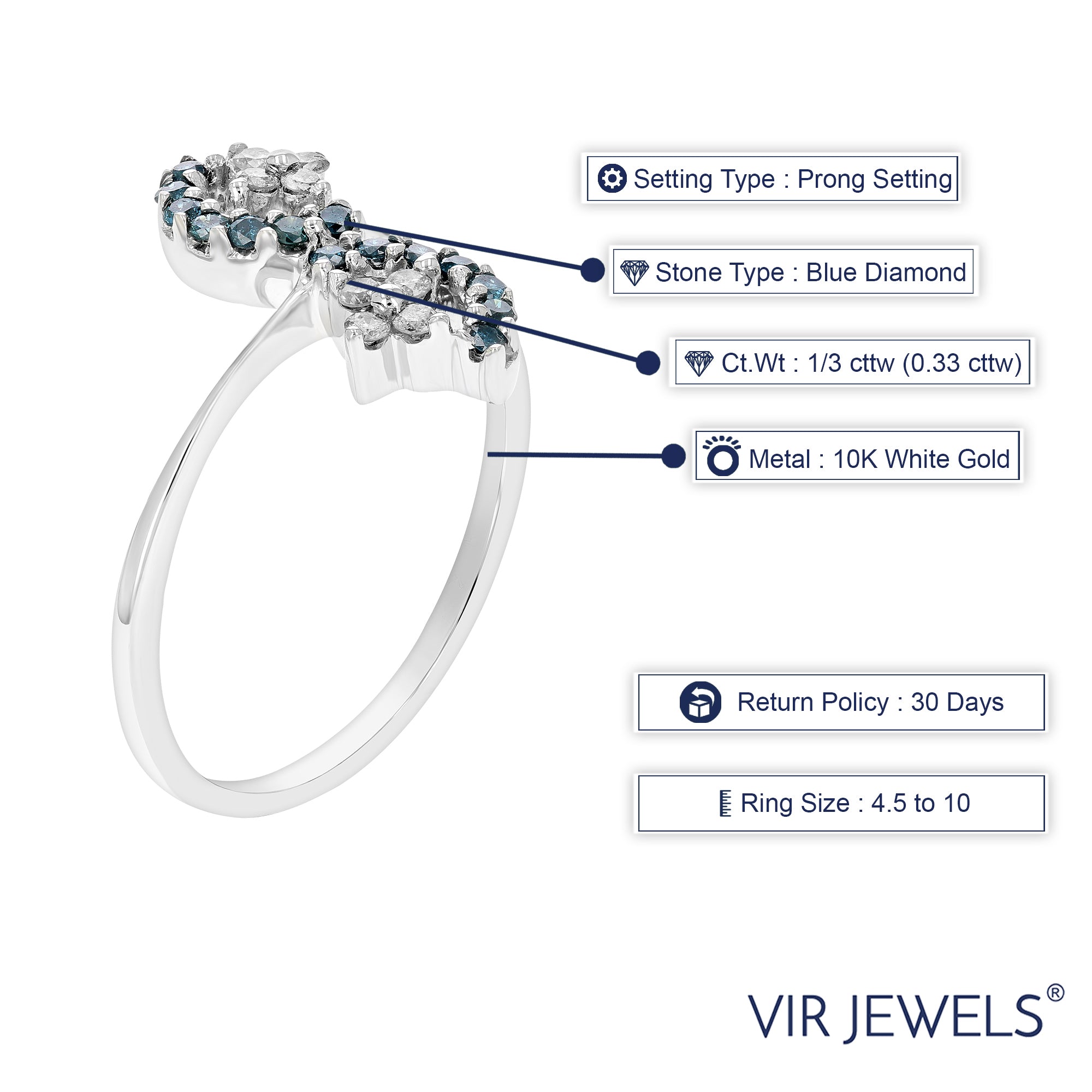 Blue & White Diamond Fashion Ring