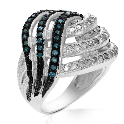 Blue & White Diamond Waves Fashion Ring