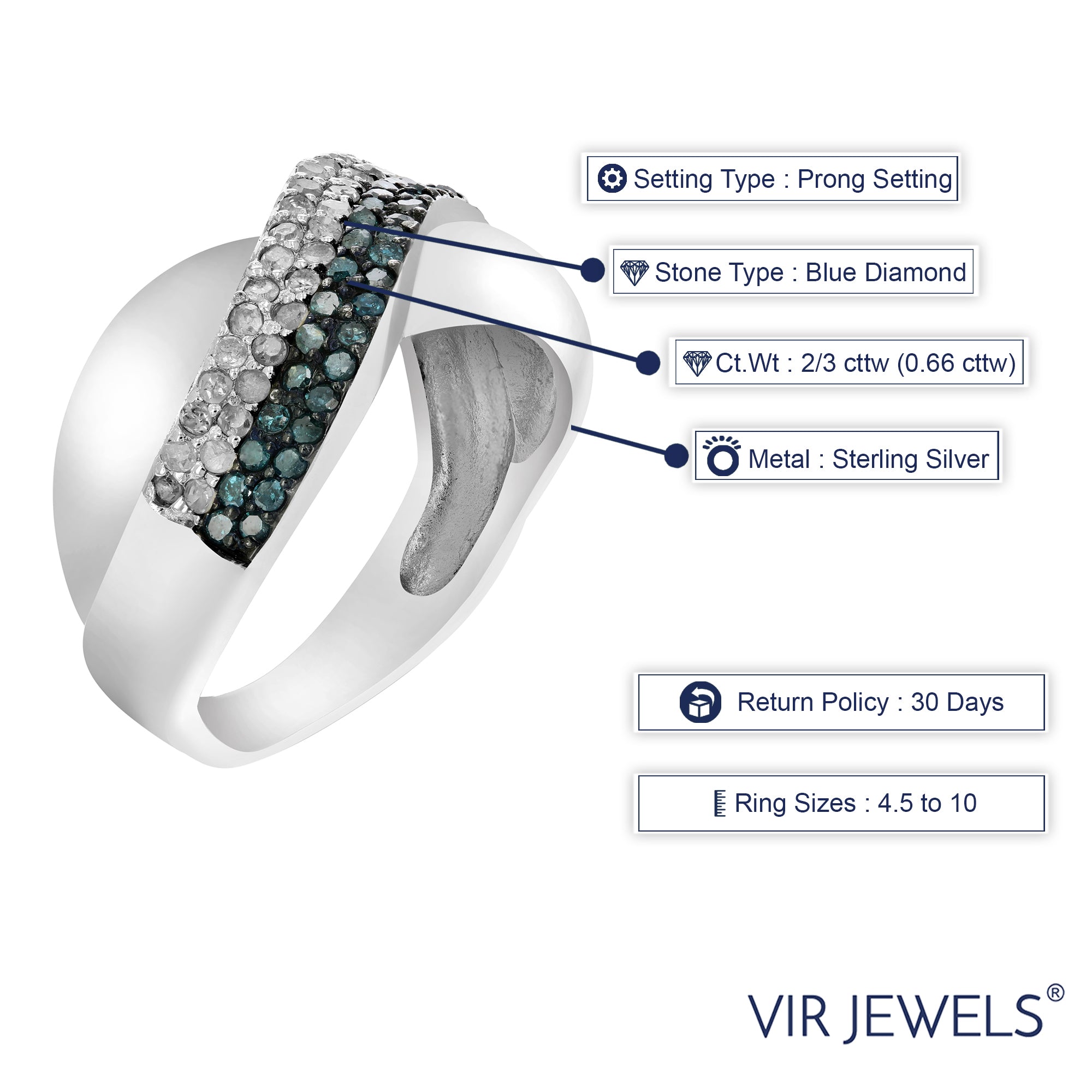 Overlap Blue & White Diamond Band