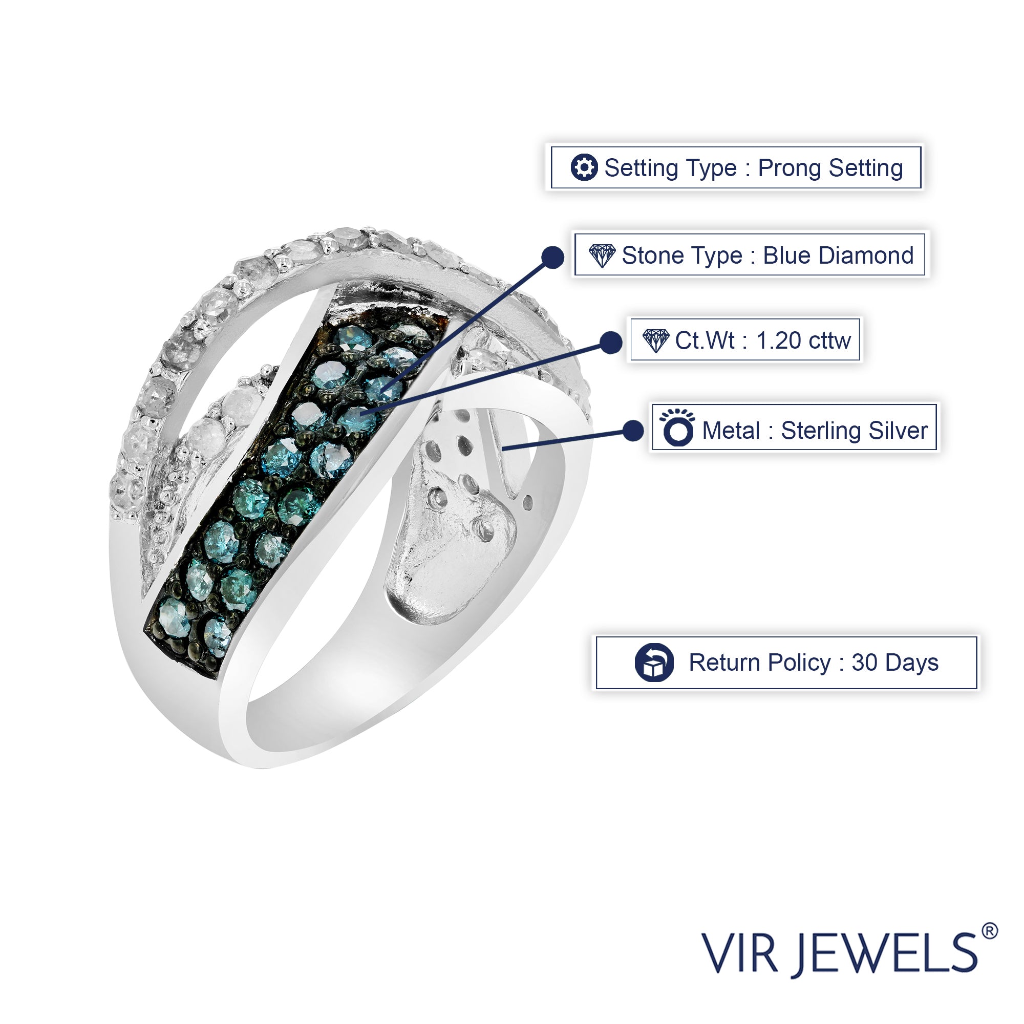 Blue & White Twisted Diamond Ring