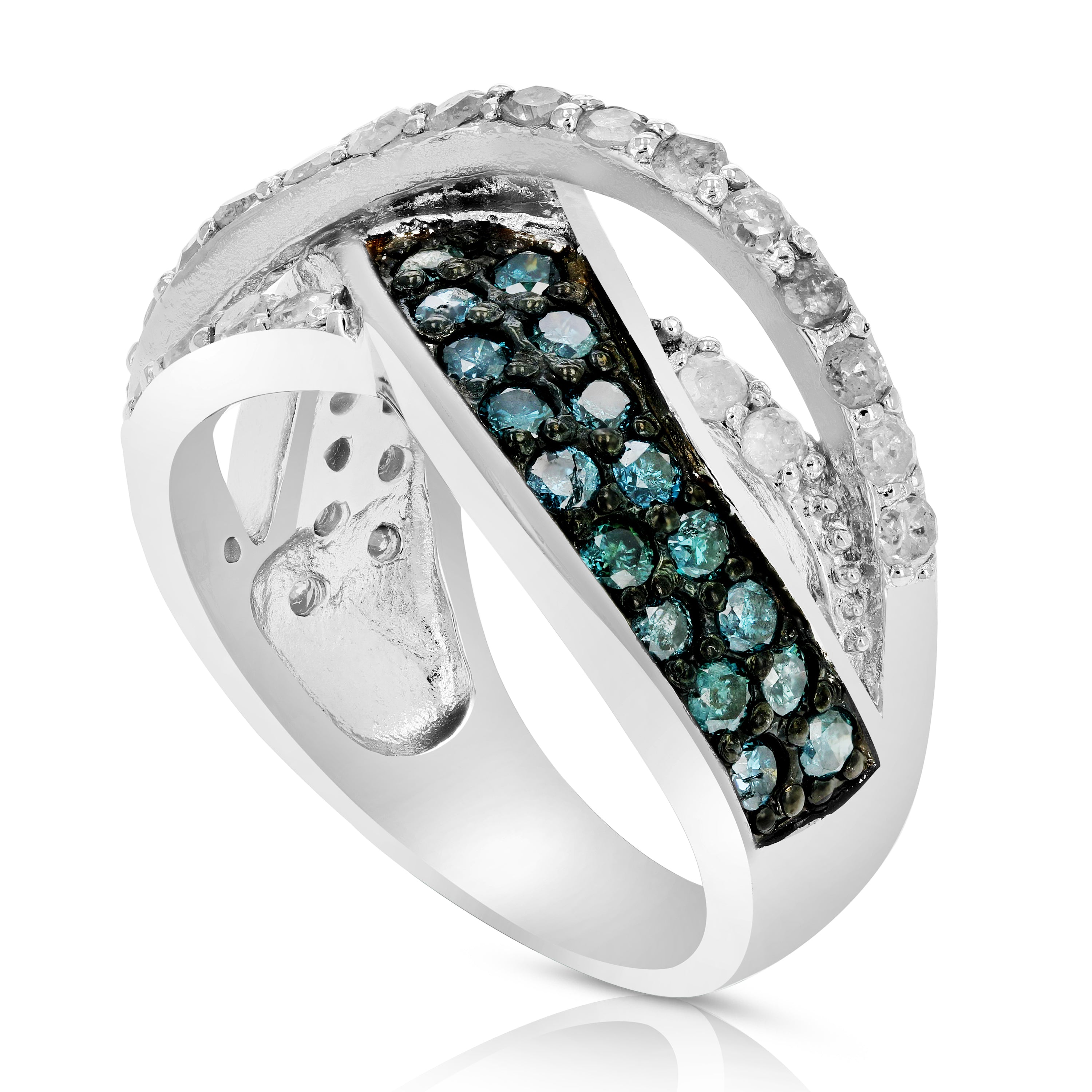 Blue & White Twisted Diamond Ring