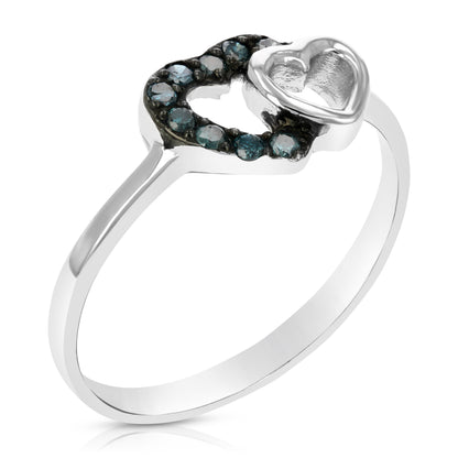 Two Heart Blue Diamond Ring