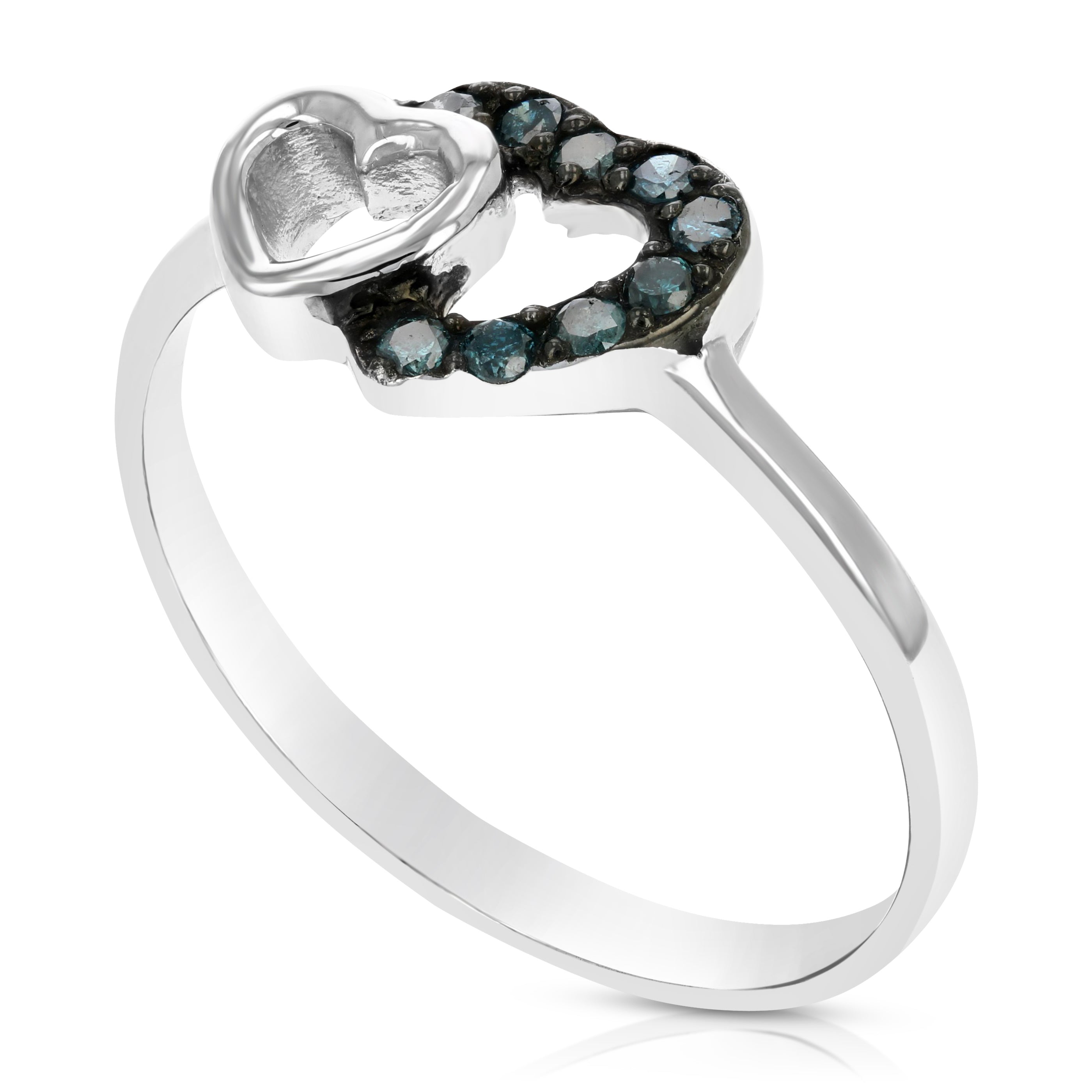 Two Heart Blue Diamond Ring