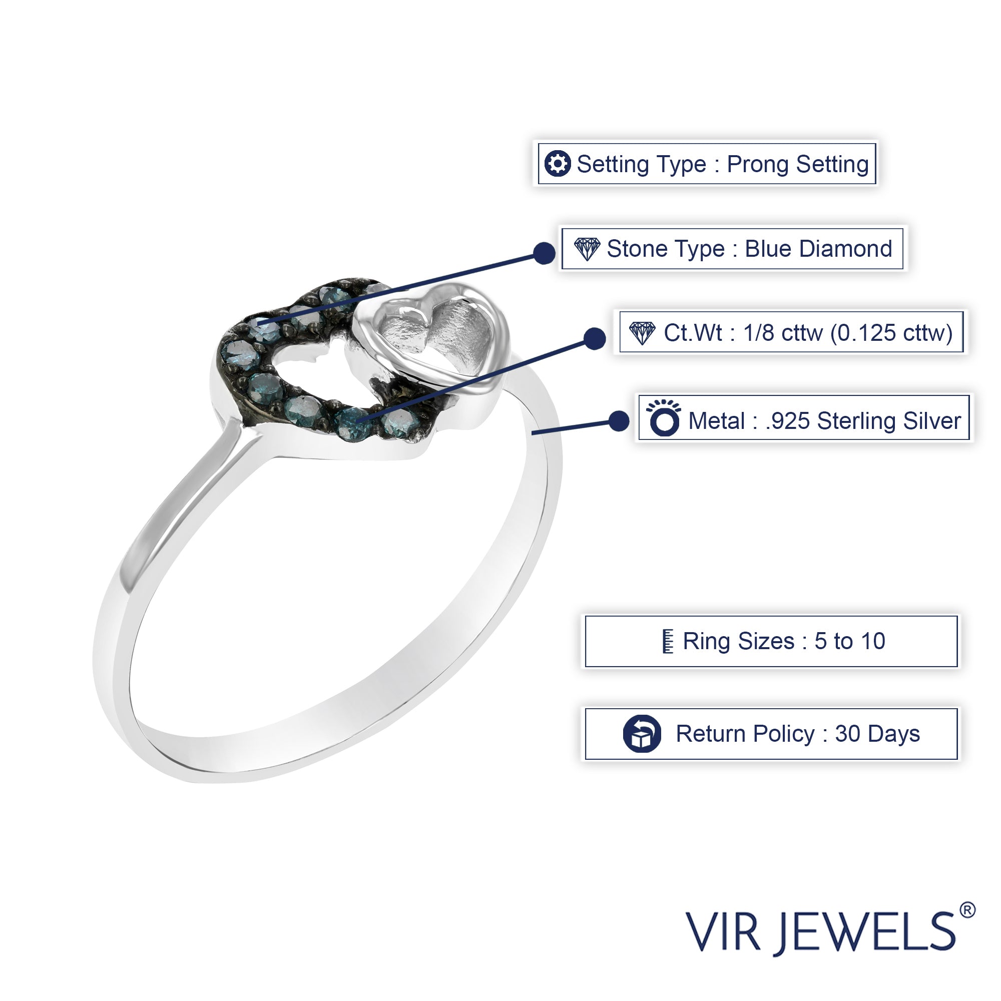 Two Heart Blue Diamond Ring