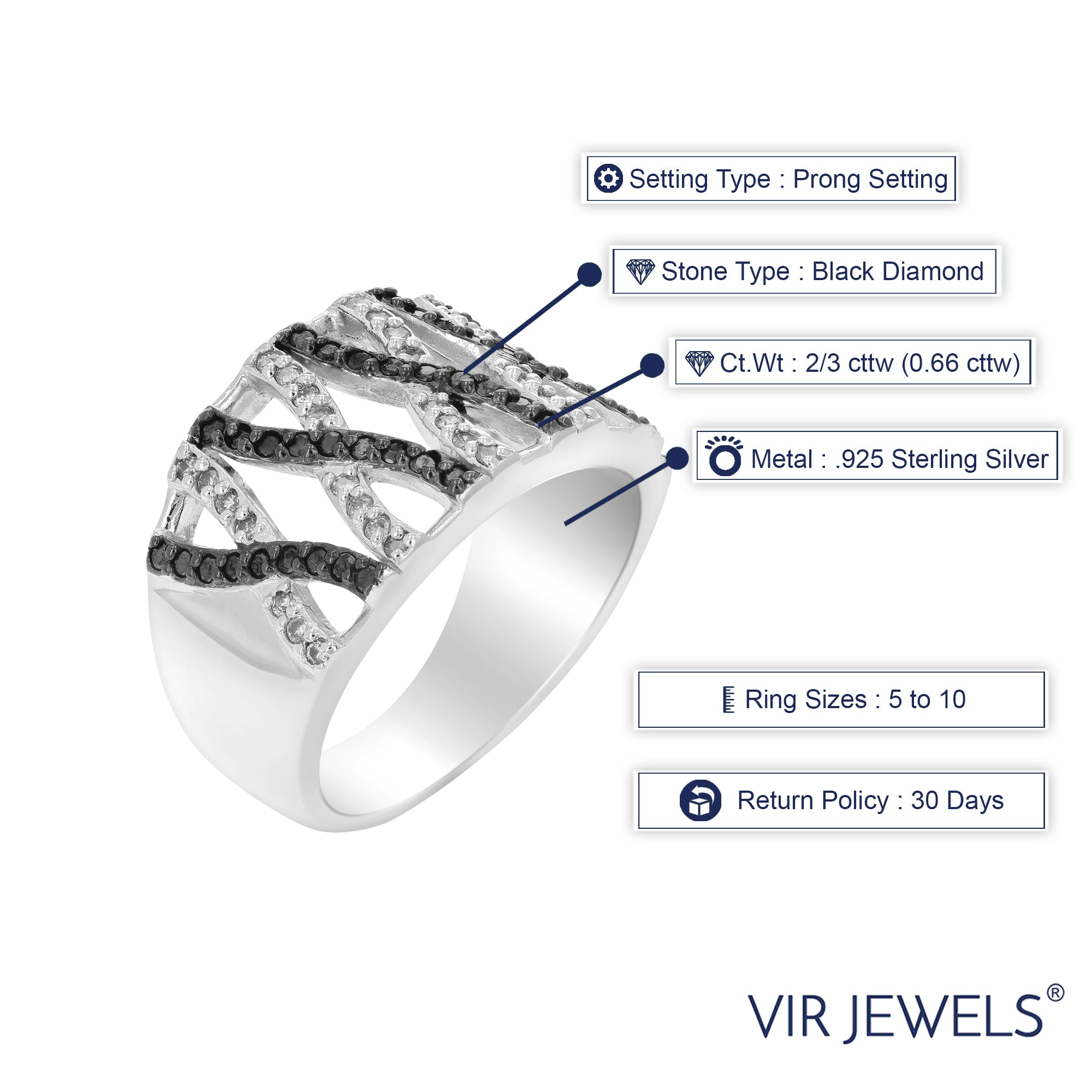 Criss Cross Black & White Diamond Band