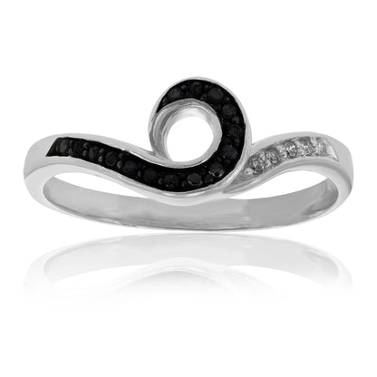 Black & White Diamond Wave Fashion Ring