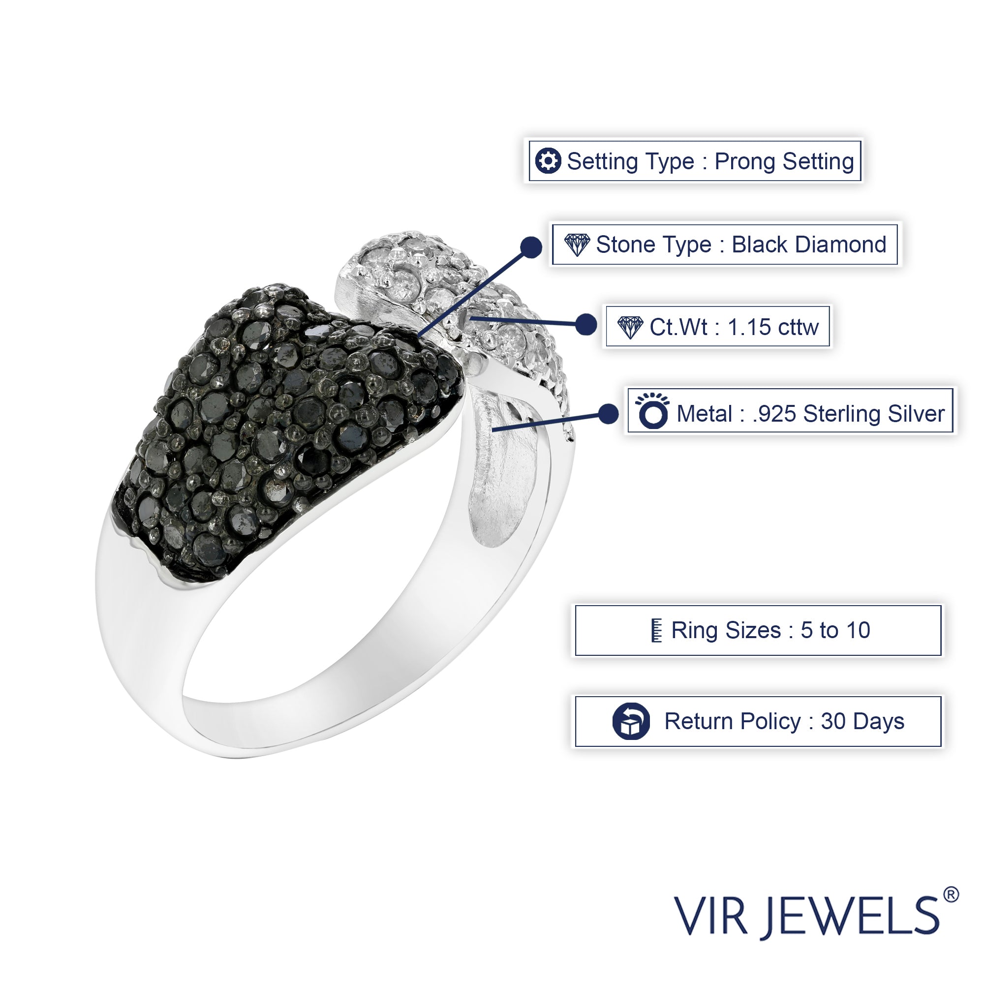 Black White Mushroom Diamond Ring