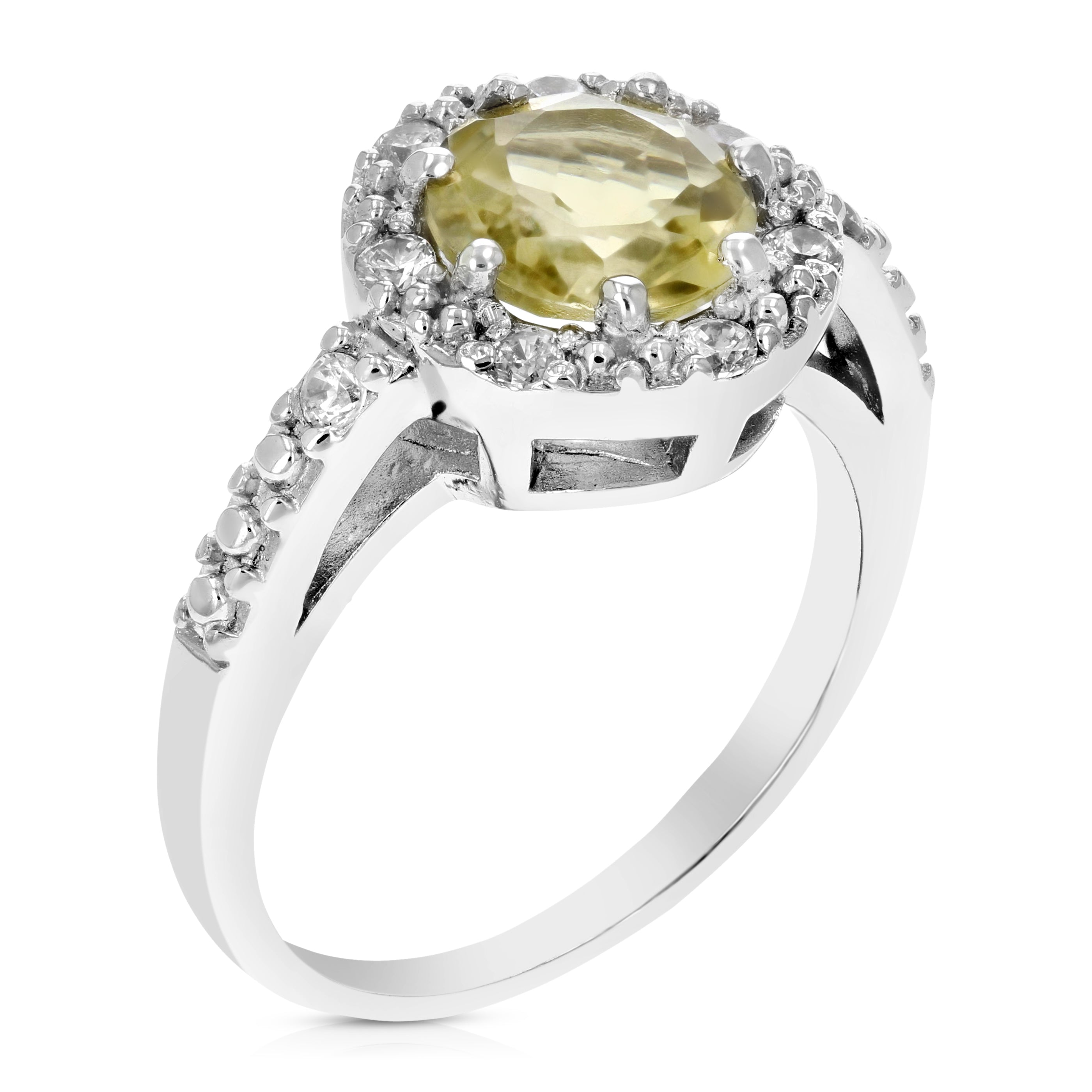 0.70 cttw Lemon Quartz Ring .925 Sterling Silver with Rhodium Round Shape 7 MM