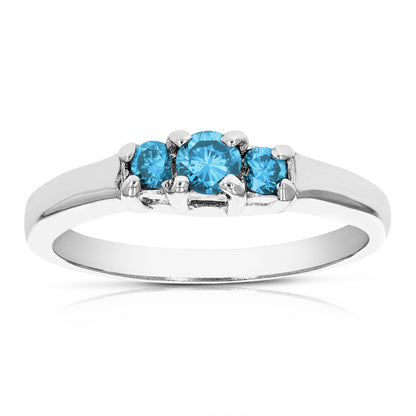 Three Princess Blue Diamond Ring