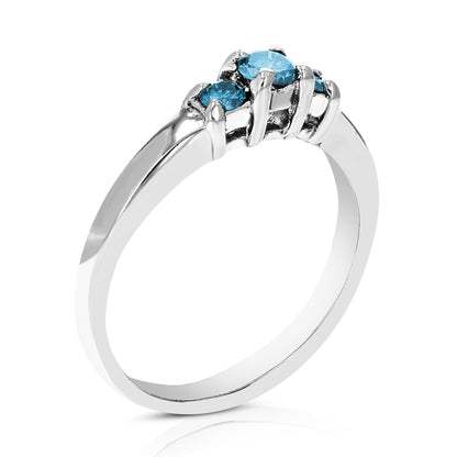 Three Princess Blue Diamond Ring