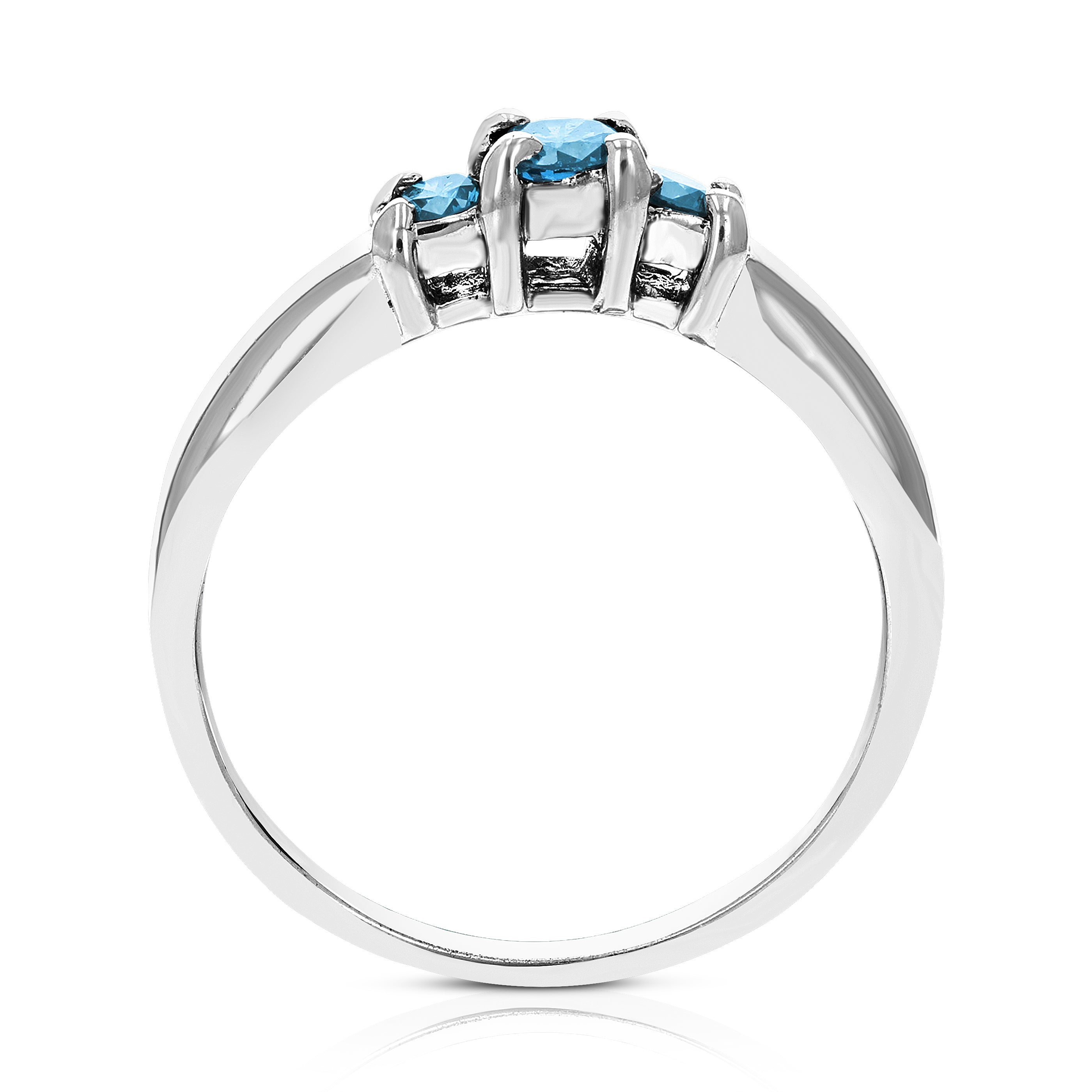 Three Princess Blue Diamond Ring