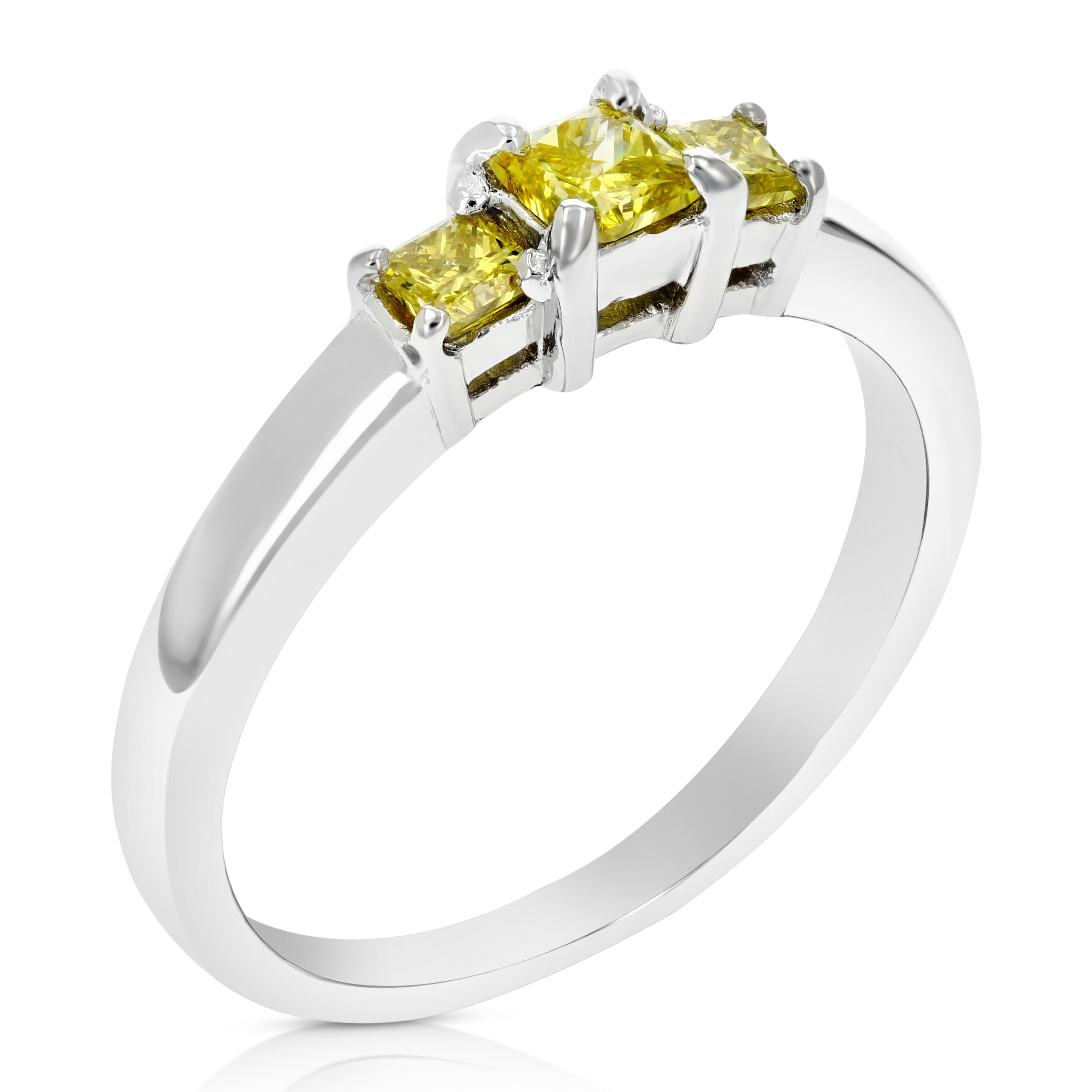 Three Princess Yellow Diamond Ring