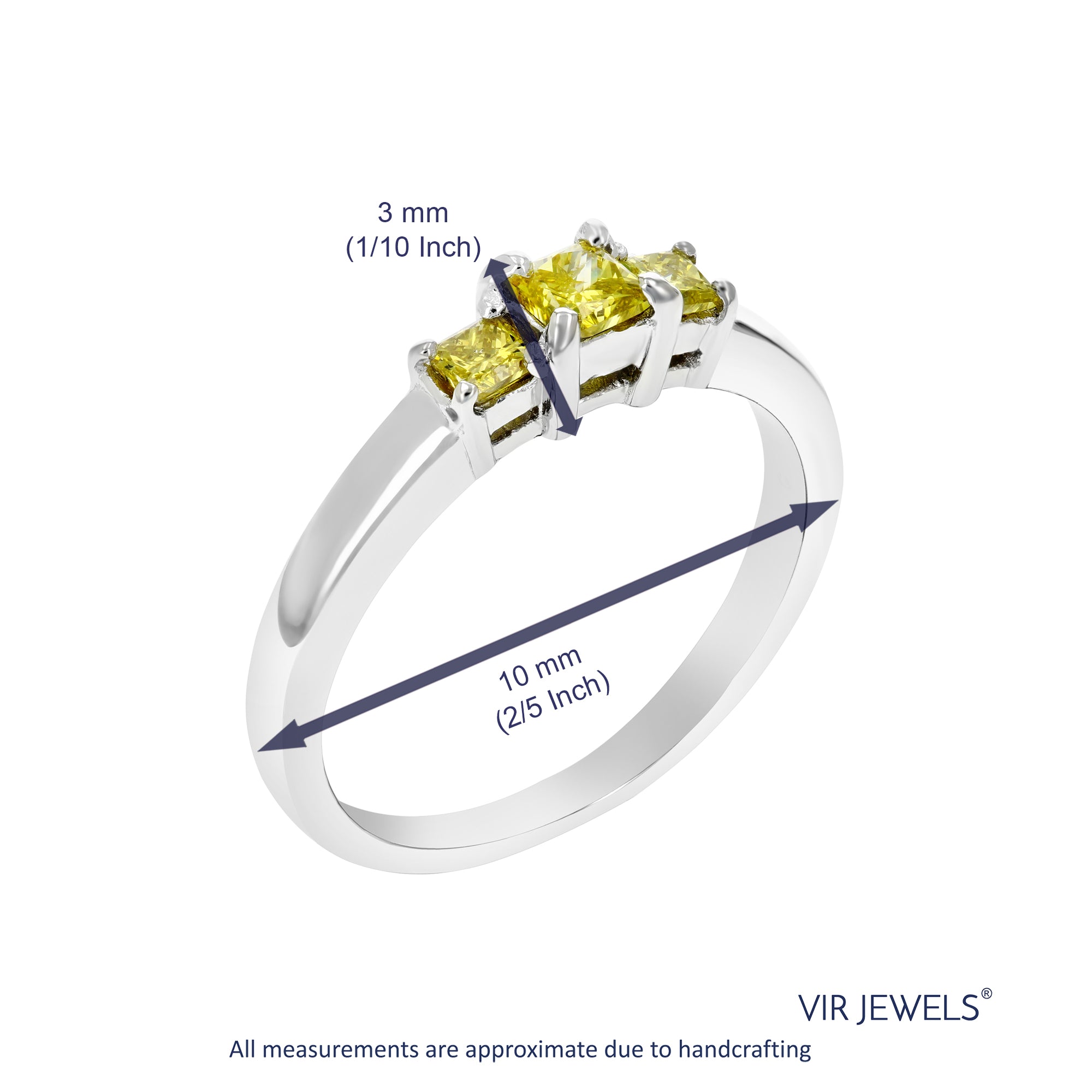 Three Princess Yellow Diamond Ring