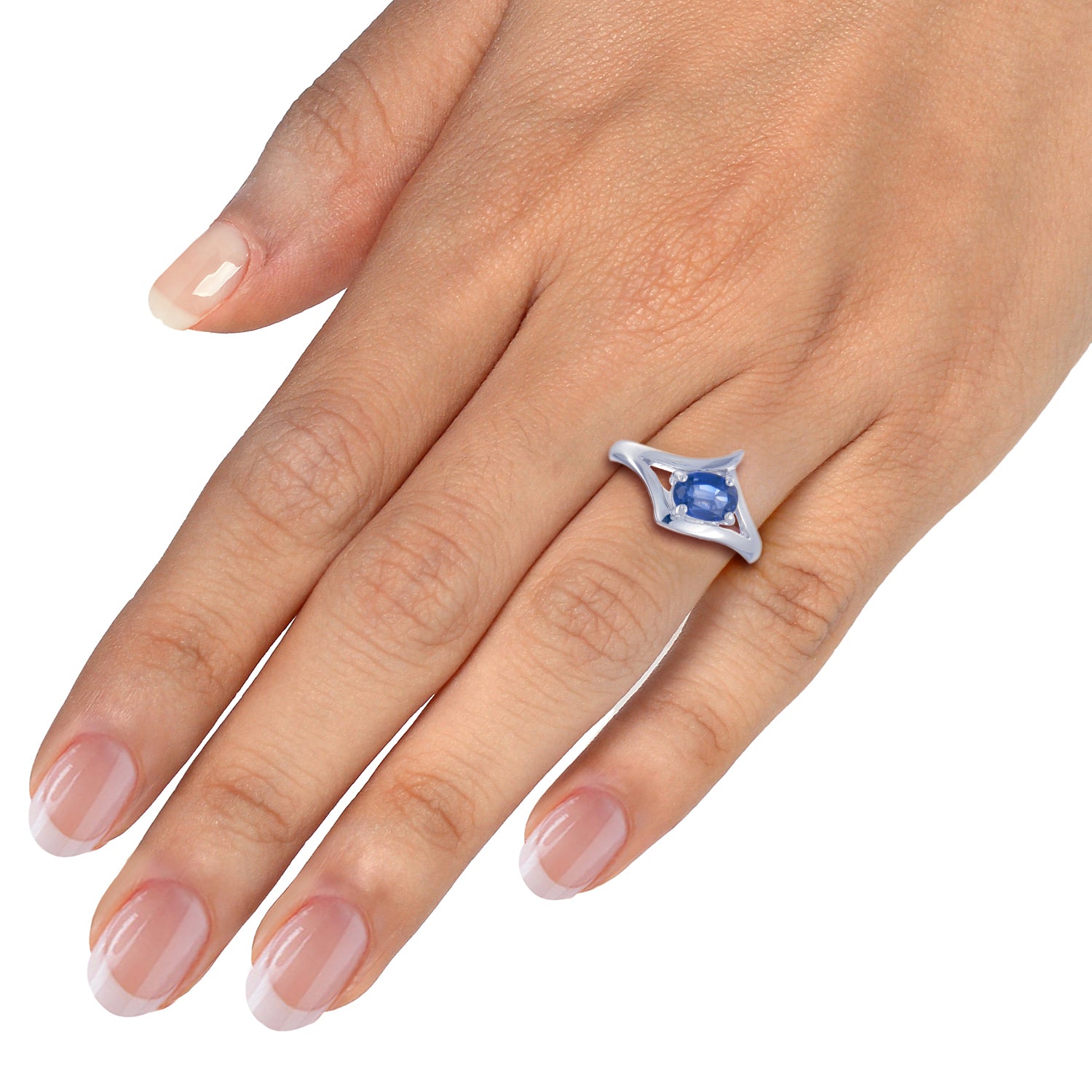 0.80 cttw Created Blue Sapphire Ring .925 Sterling Silver Oval 7x5 MM Size 7