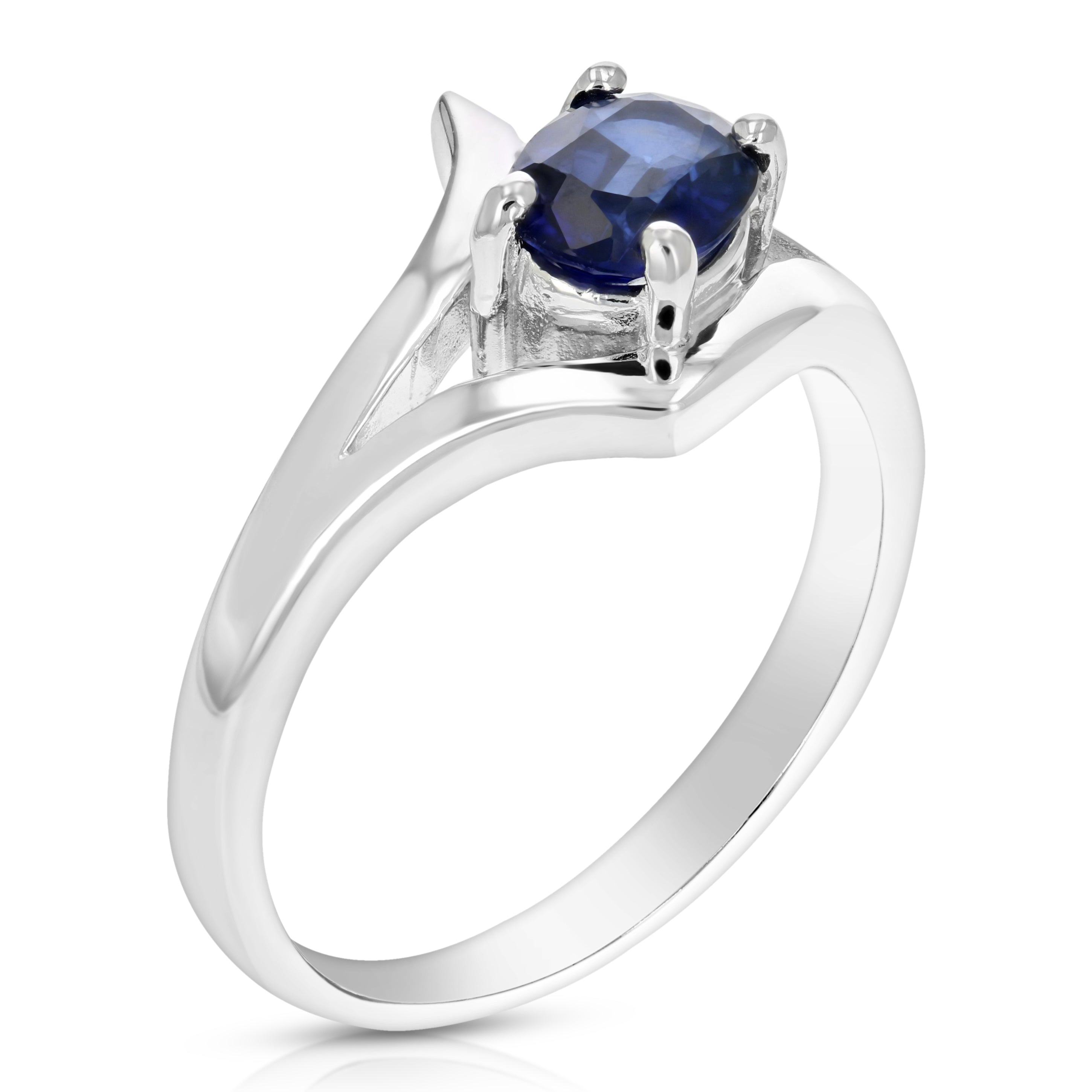 0.80 cttw Created Blue Sapphire Ring .925 Sterling Silver Oval 7x5 MM Size 7