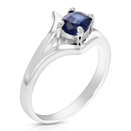 0.80 cttw Created Blue Sapphire Ring .925 Sterling Silver Oval 7x5 MM Size 7