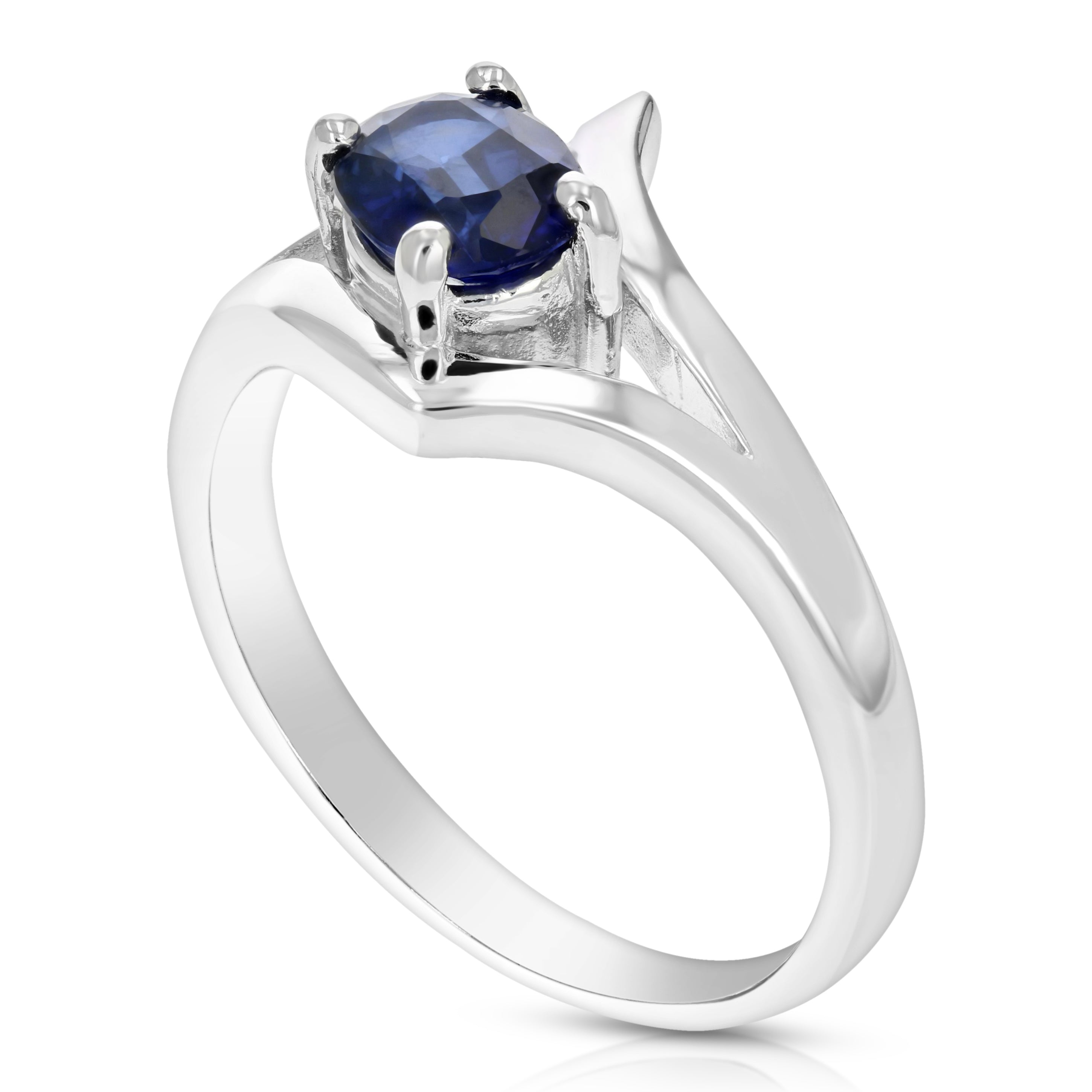 0.80 cttw Created Blue Sapphire Ring .925 Sterling Silver Oval 7x5 MM Size 7