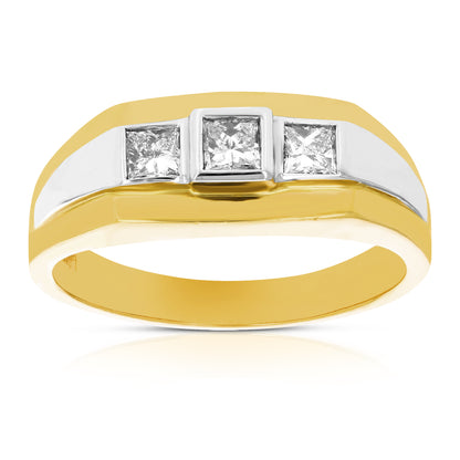 Three Diamond Two Tone Men's Ring