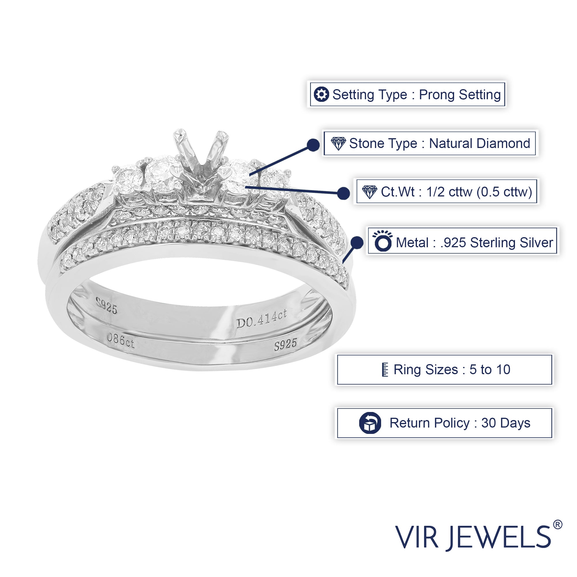 Diamond Five Stone Semi Mount Bridal Ring Set