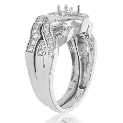 Diamond Halo Semi Mount Bridal Ring Set