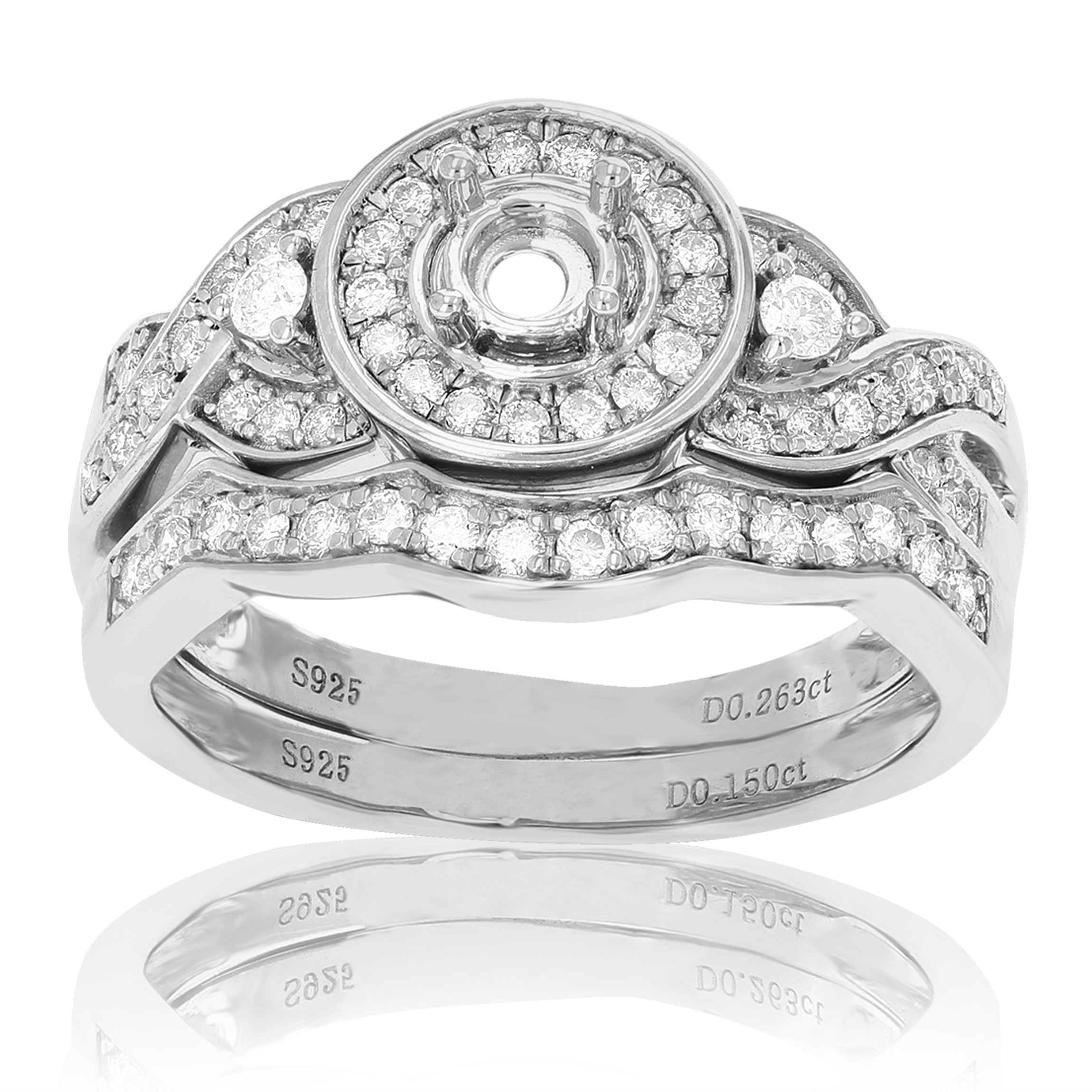 Diamond Halo Semi Mount Bridal Ring Set