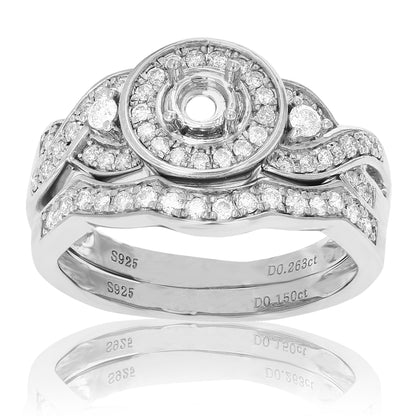 Diamond Halo Semi Mount Bridal Ring Set