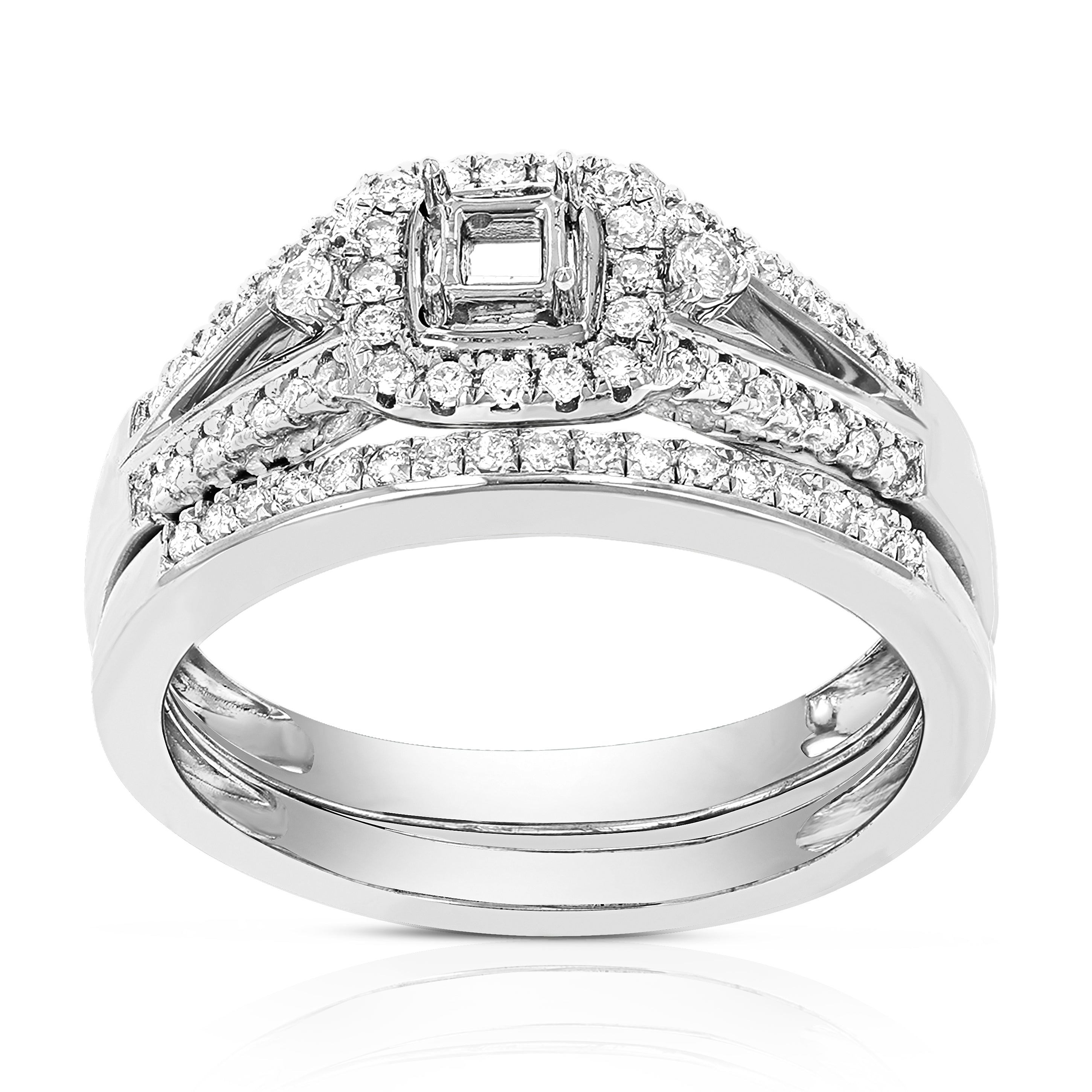 Halo Diamond Semi Mount Bridal Ring Set