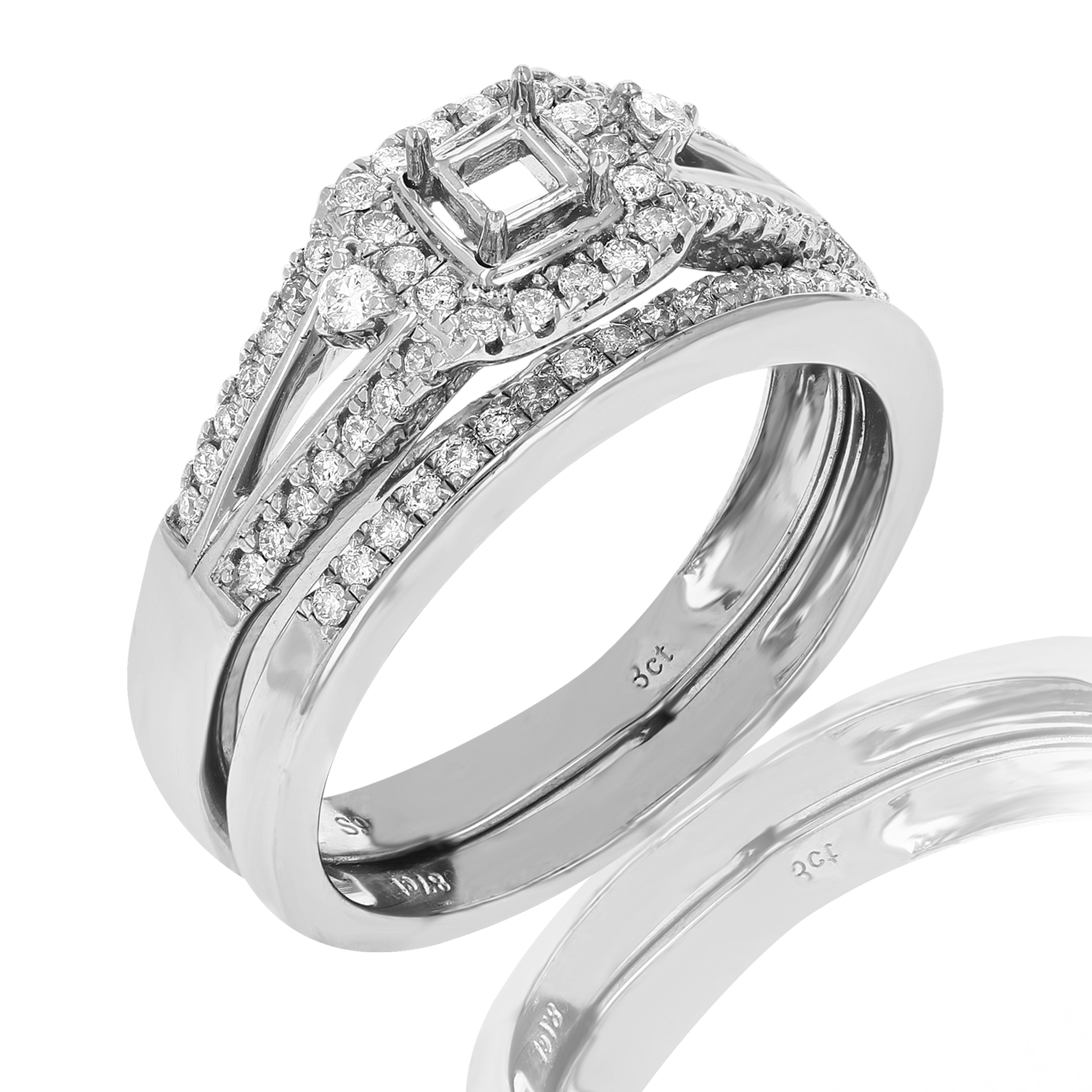 Halo Diamond Semi Mount Bridal Ring Set