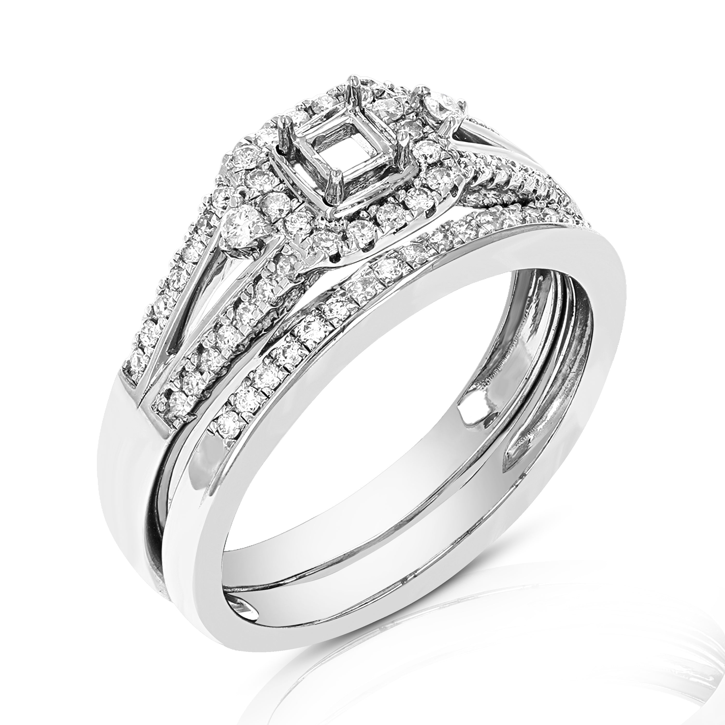 Halo Diamond Semi Mount Bridal Ring Set