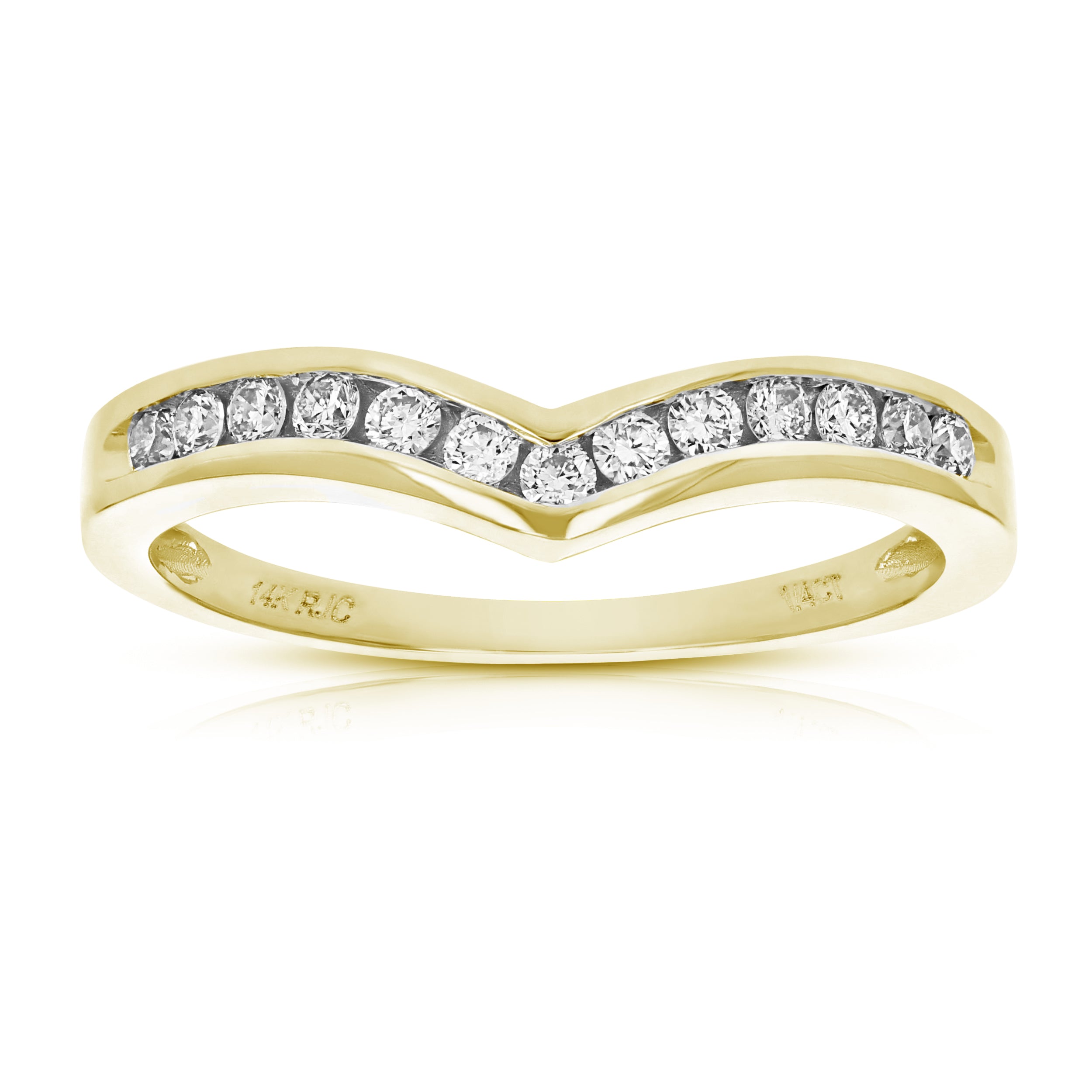 1/4 cttw to 1/2 cttw V-Shape Diamond Wedding Ring in 14k Gold