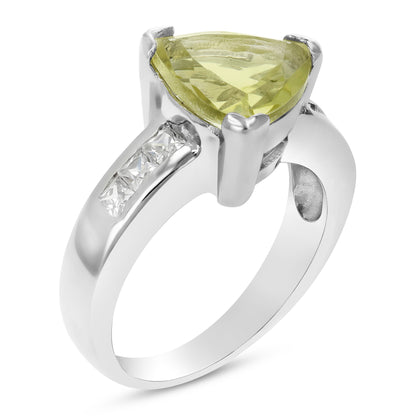 1 cttw Lemon Quartz Ring .925 Sterling Silver with Rhodium Trillion Shape 9 MM