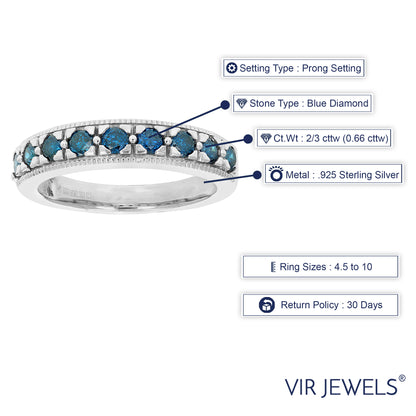 Blue Diamond Sterling Silver Band