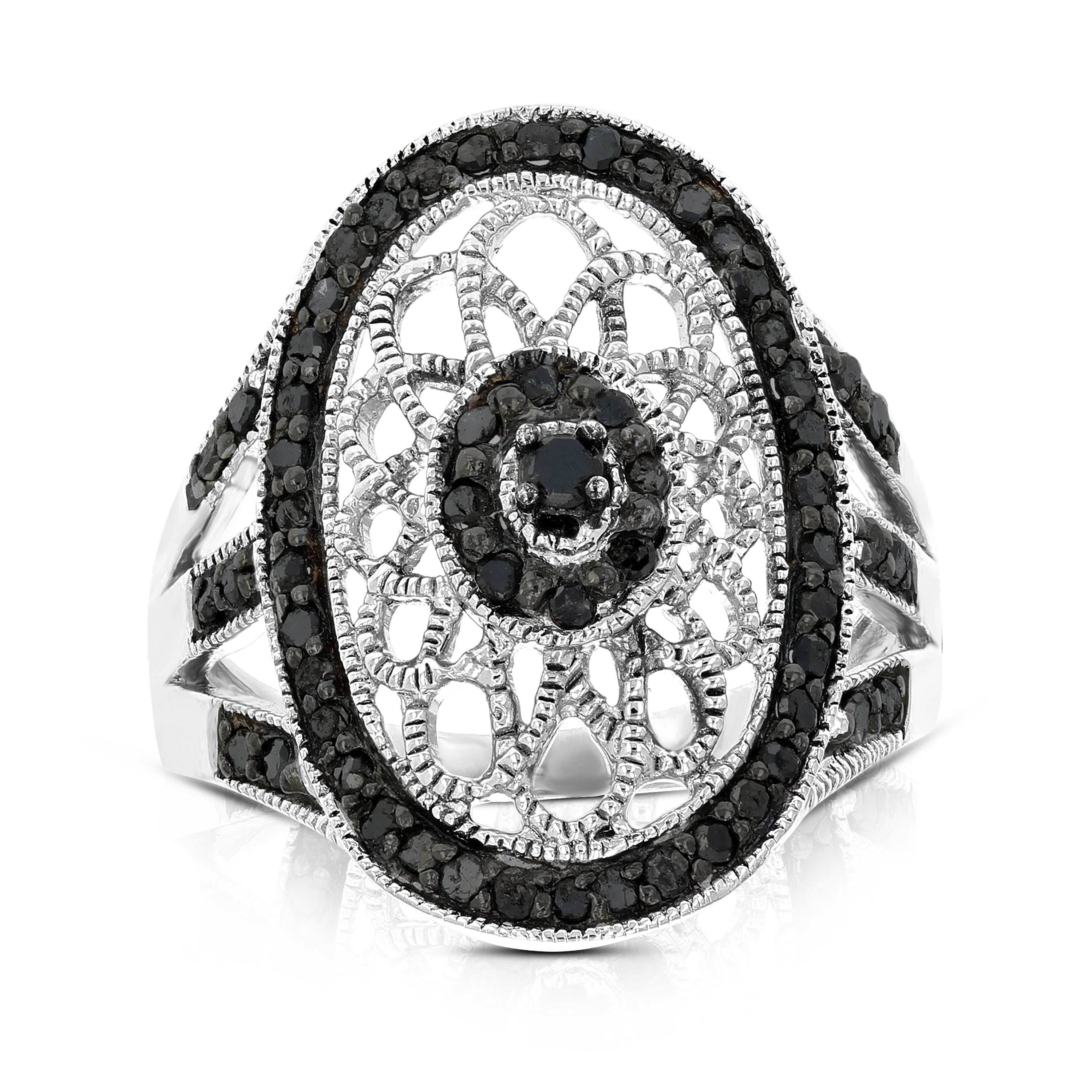 Oval White Black Diamond Ring