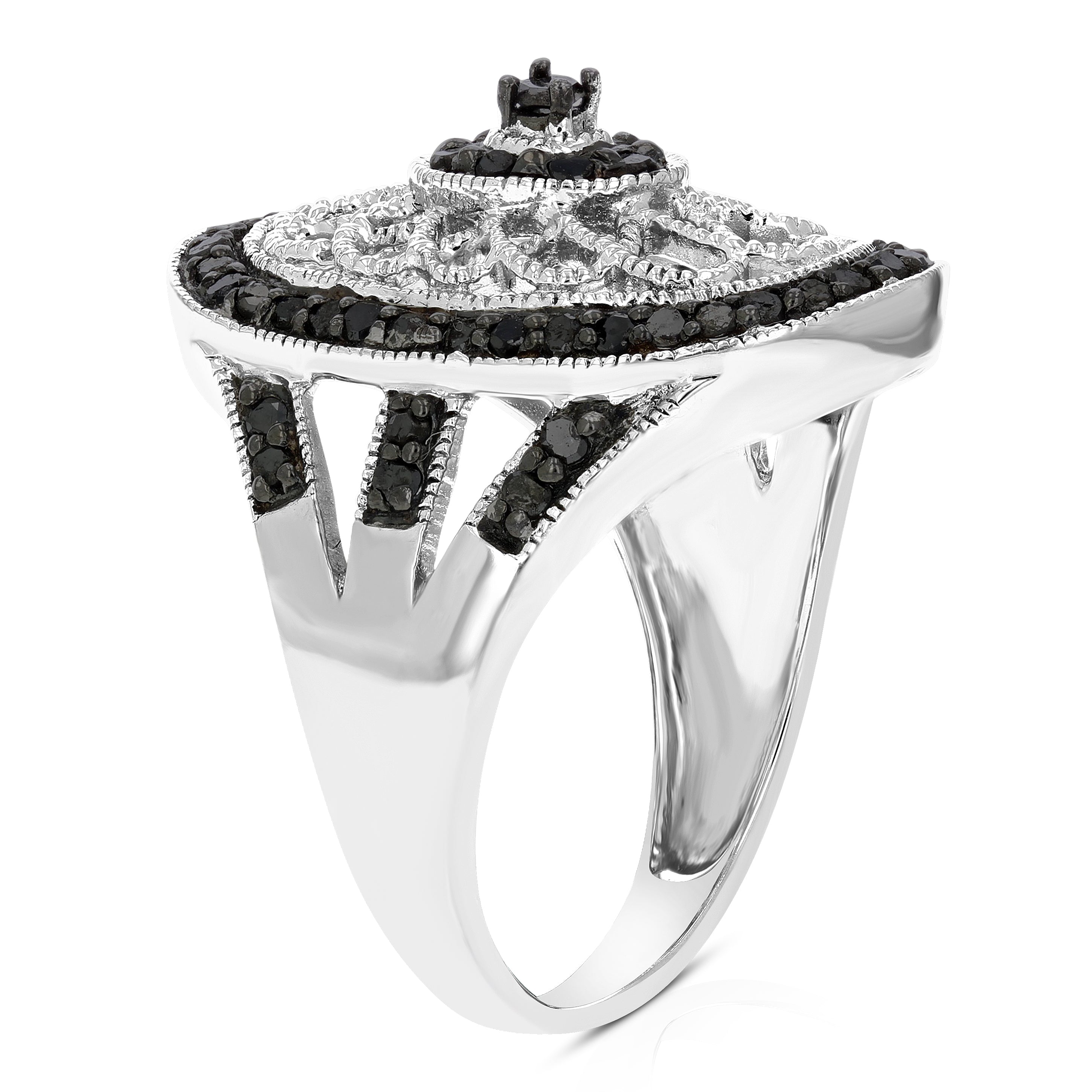 Oval White Black Diamond Ring